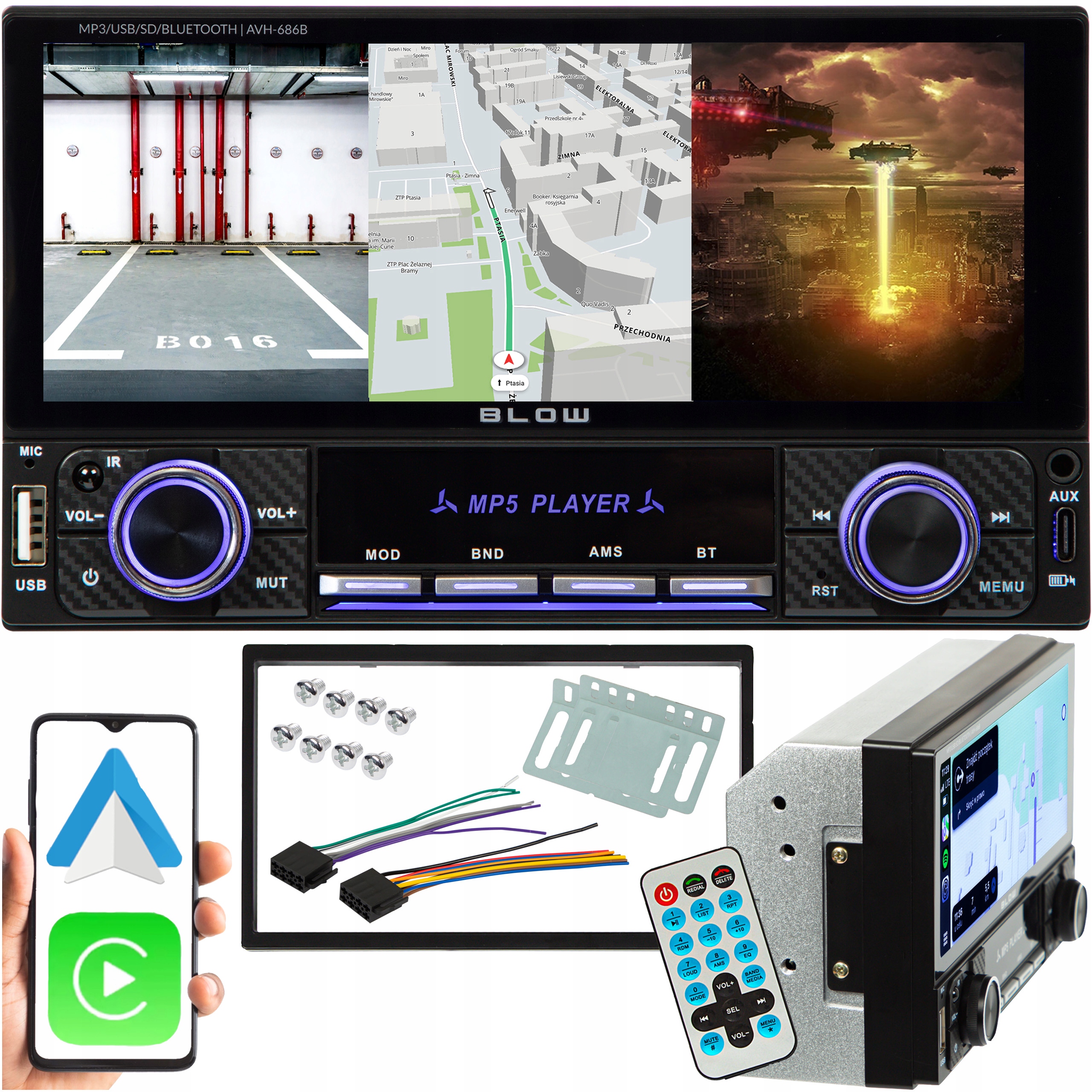 Radio Samochodowe 2DIN 7 Cali Dotykowe Usb-c Bluetooth Carplay Android Auto