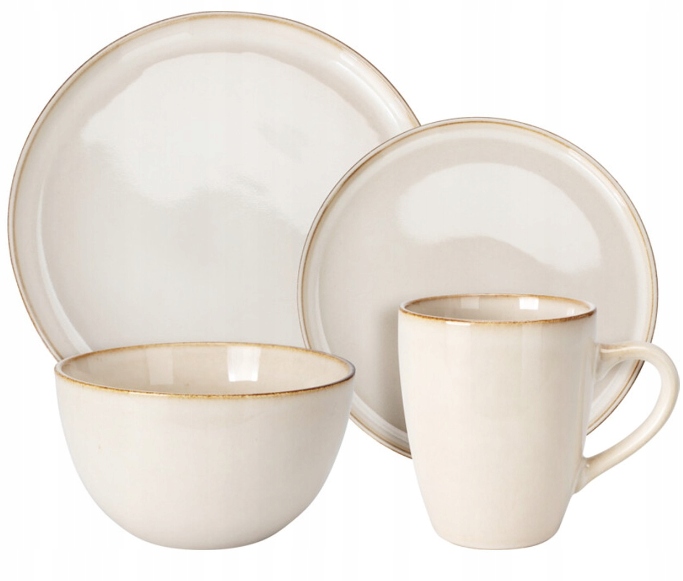 Jídelní sada z kameniny pro 4 osoby 16 dílů Reaktivní sklo béžová