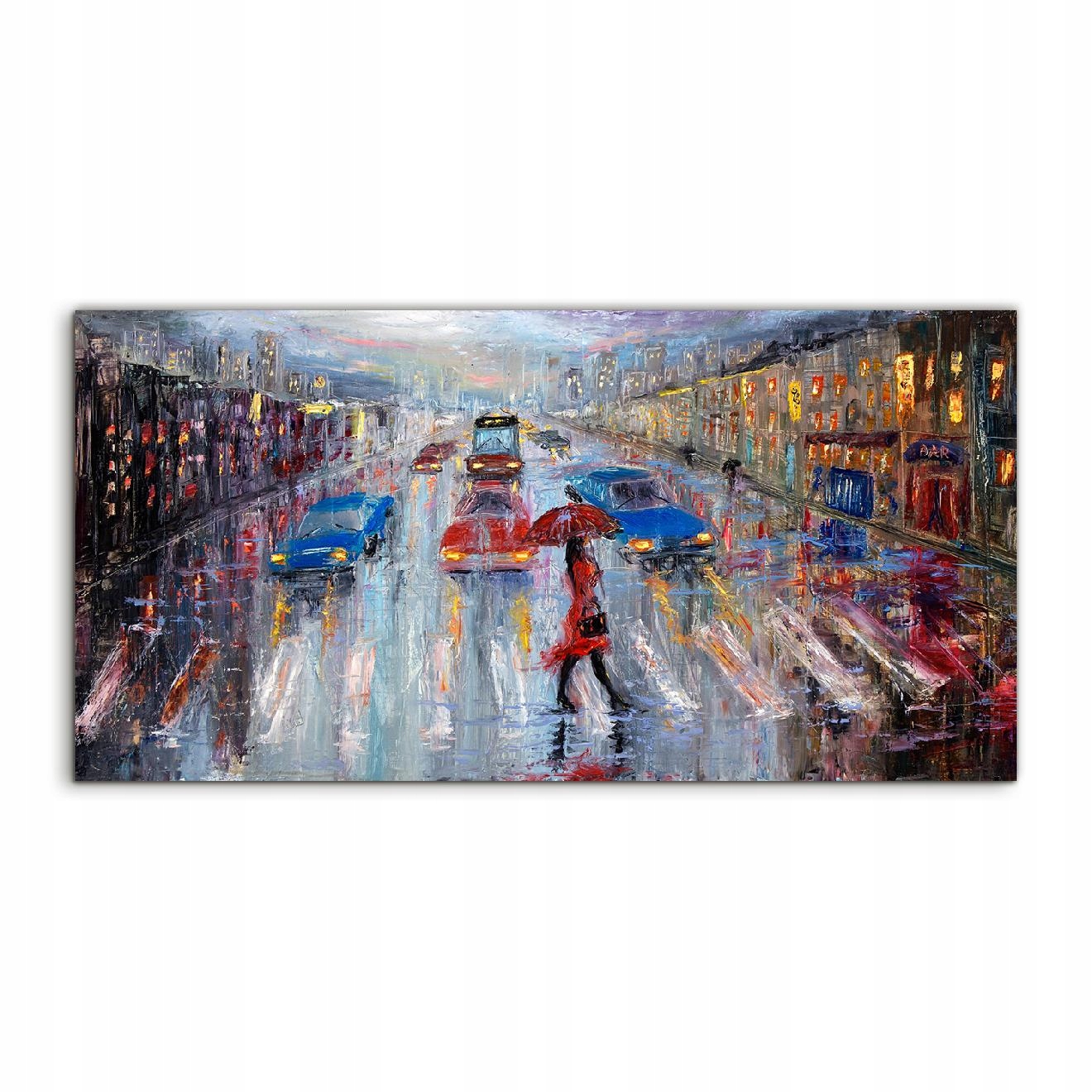 

Obraz akryl 140x70 z grafiką Miasto Deszcz Parasol