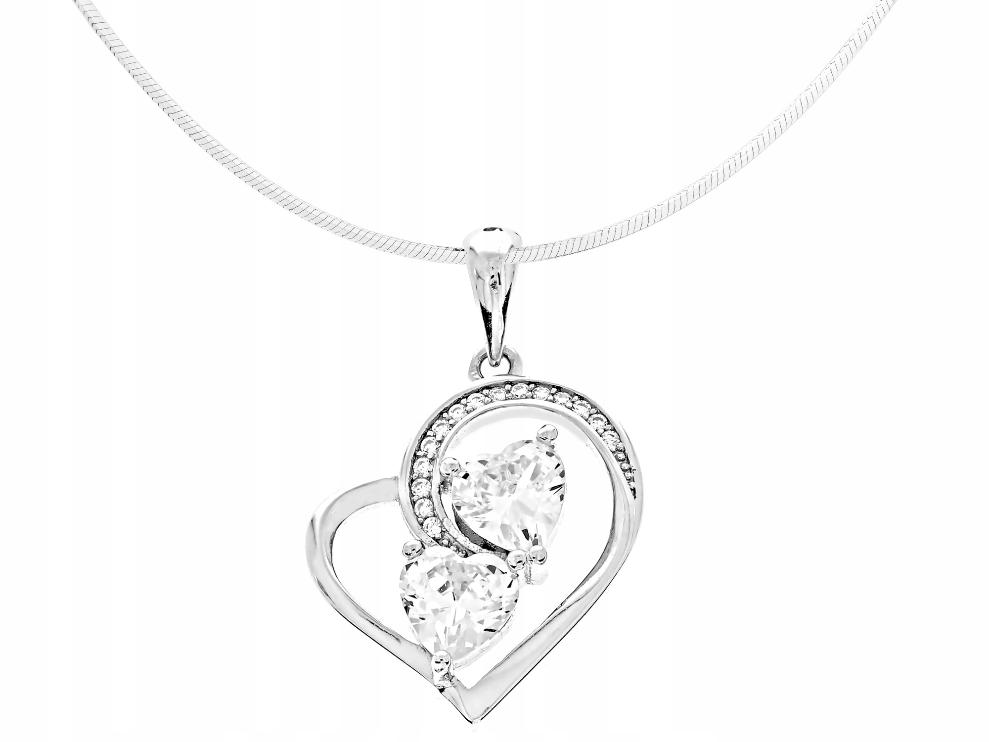 Dlouhý stříbrný asymetrický dámský náhrdelník Srdce s zirkony Stříbro 90 cm