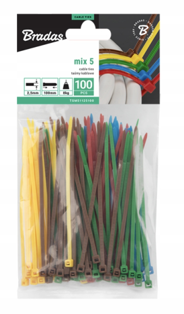 Opaska Zaciskowa Kablowa 2,5 x 100mm Colour MIX 100 szt Kolorowe trytytki