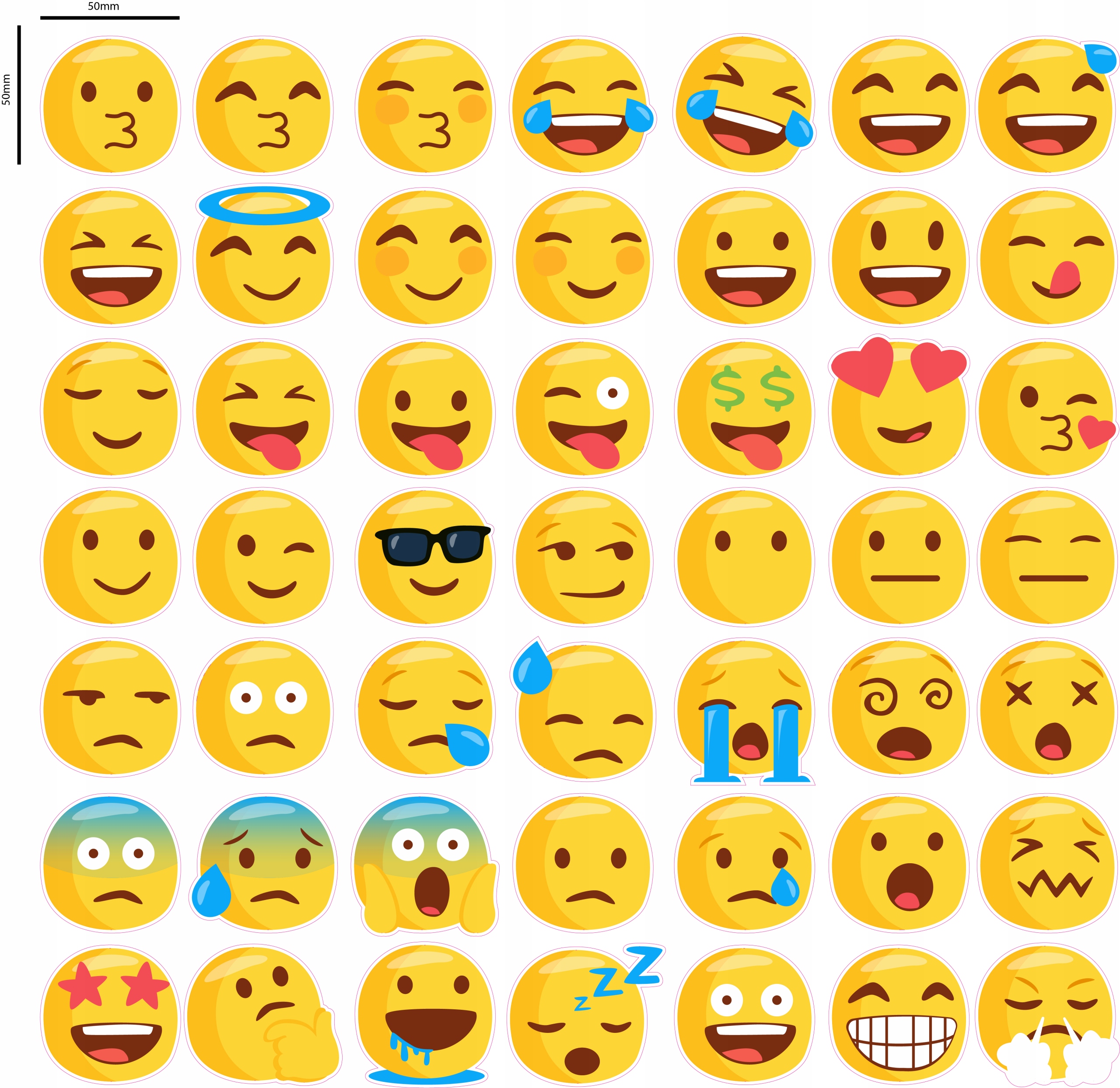 

Naklejki emotikony Emoji buźki Duże 5cm 49szt