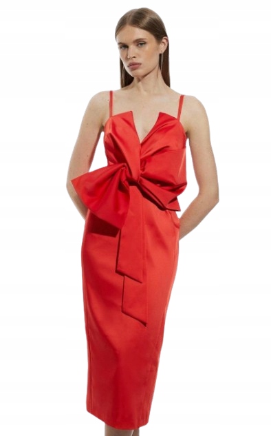 Karen Millen Czerwona Sukienka Z Dekoltem Szpic I Kokardą 42 B1F