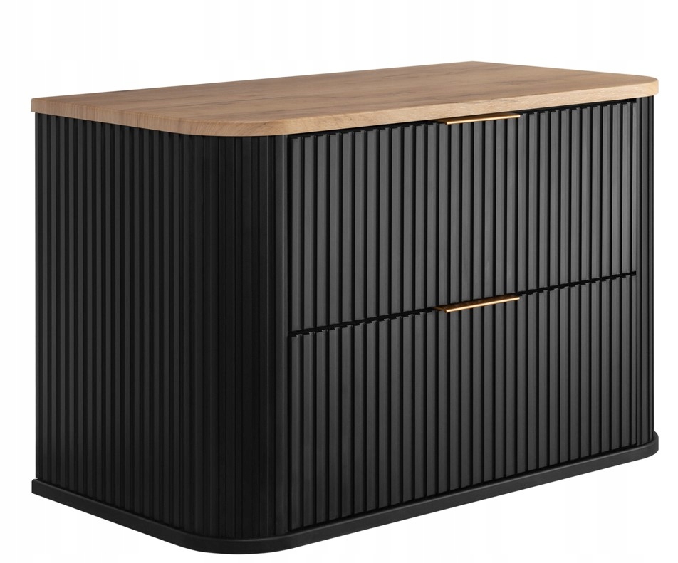 Koupelnová skříňka pod umyvadlo Ryfle Závěsná Černá Dub 80 Oválná přední část