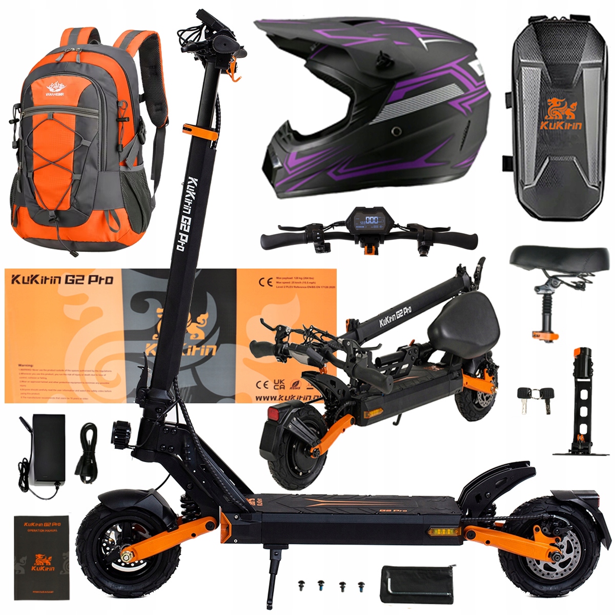 Składany Pojazd Elektryczny Kukirin G2 Pro 1000W 48V 15.6AH 45KM/H +Prezent