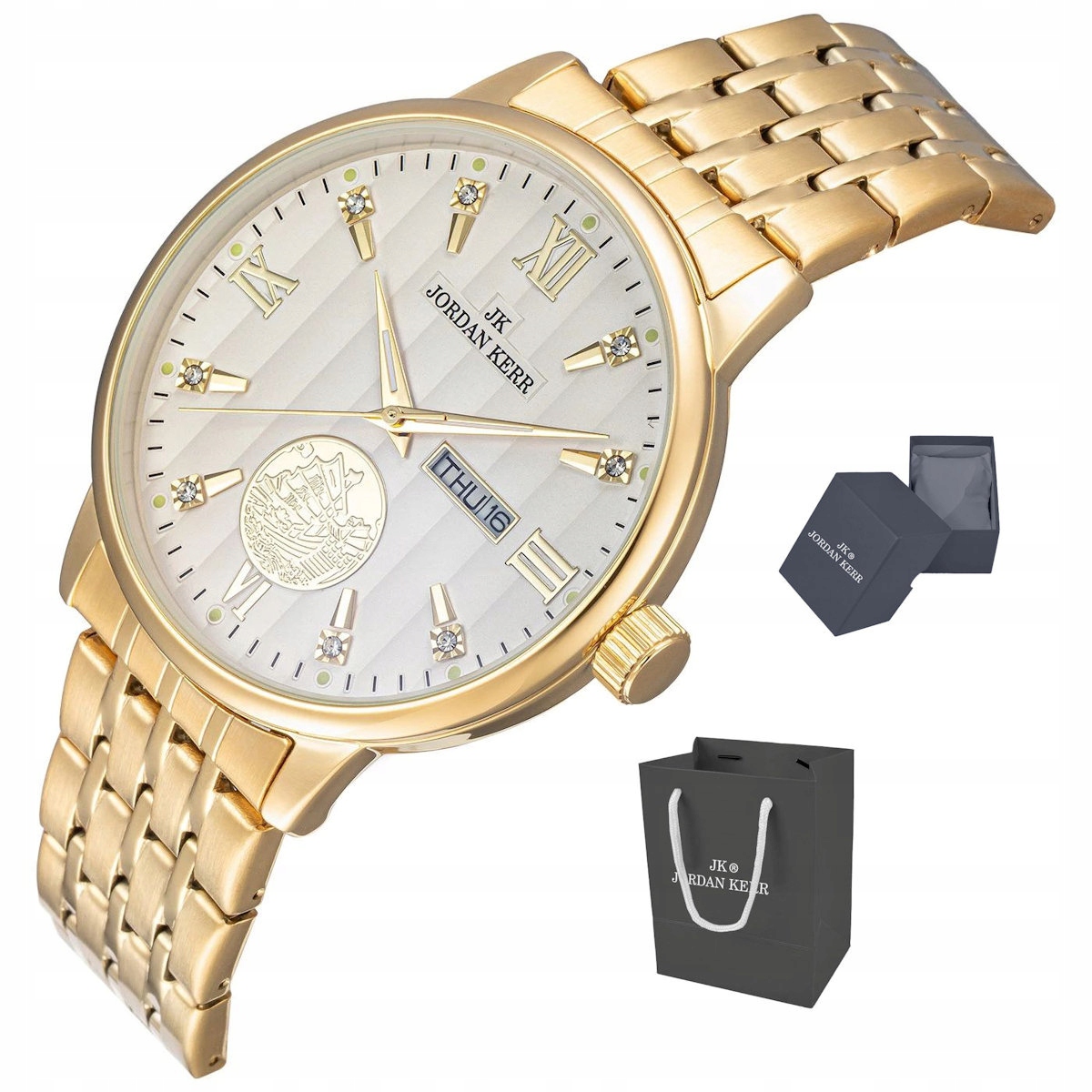 Pánské Elegantní Zlaté Hodinky Jordan Kerr S Datumovkou L1070 Ipg St 42 mm