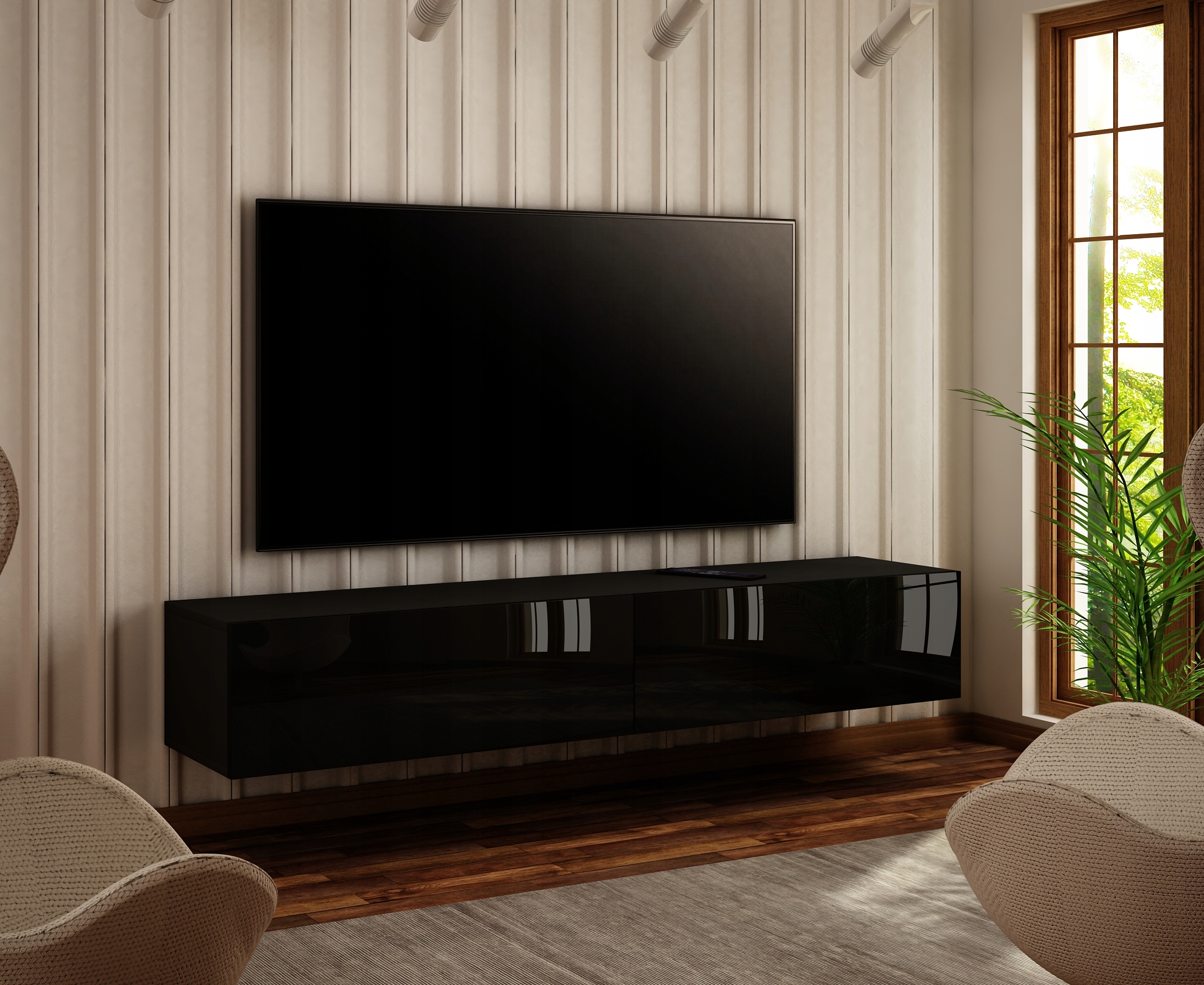 SZAFKA RTV WISZĄCA 140 CM CZARNY POŁYSK