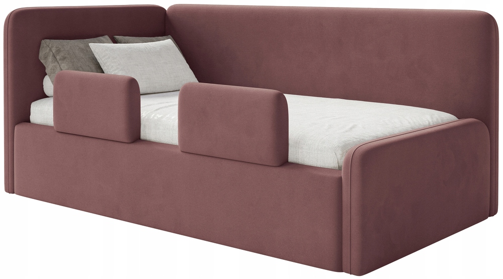 Postel pro mláděž 90x200 cm Fanklo růžová velurová levá matrace s zábranami