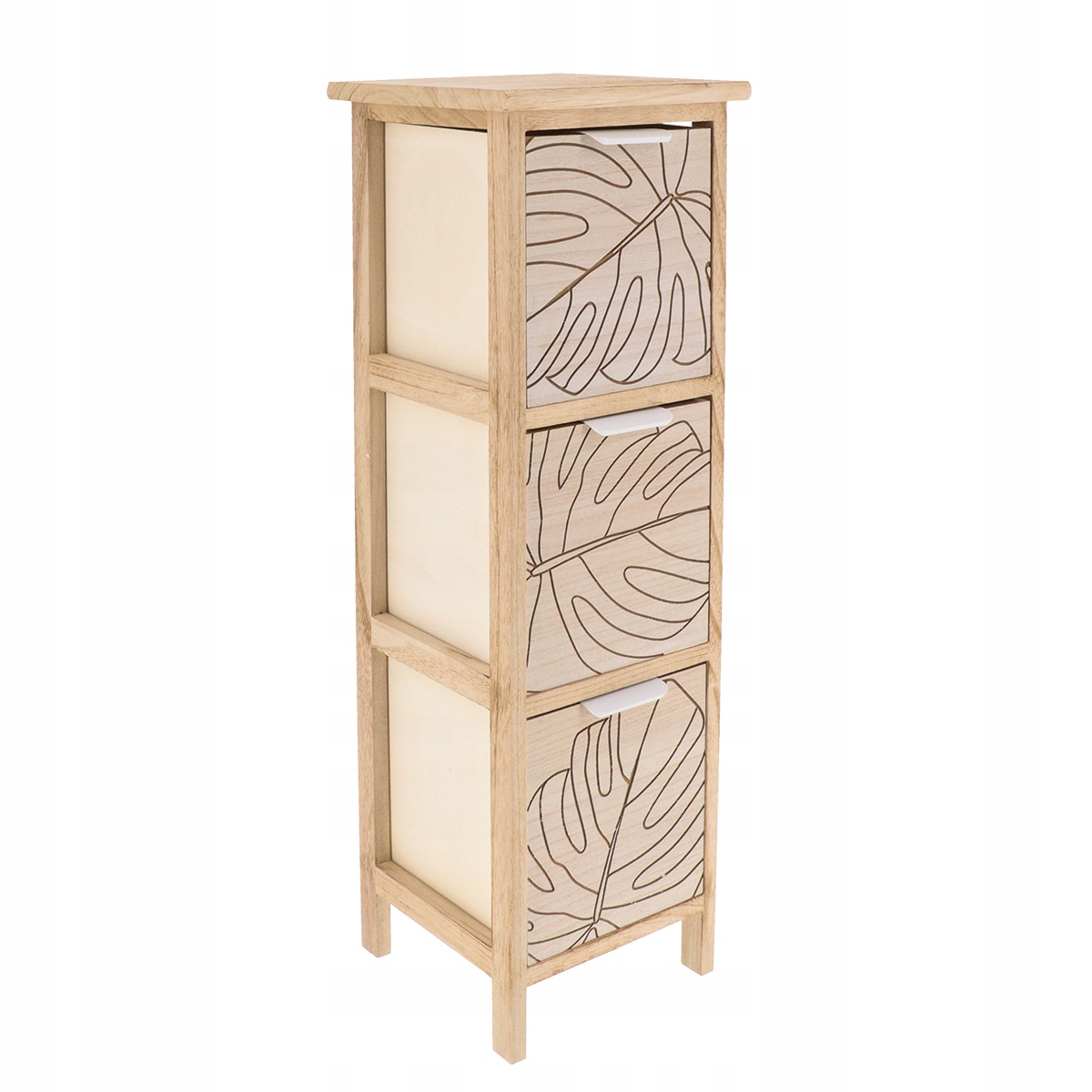 Regál Hutton 3-úrovňový, dřevo, paulovnie, béžový, dekorativní do koupelny