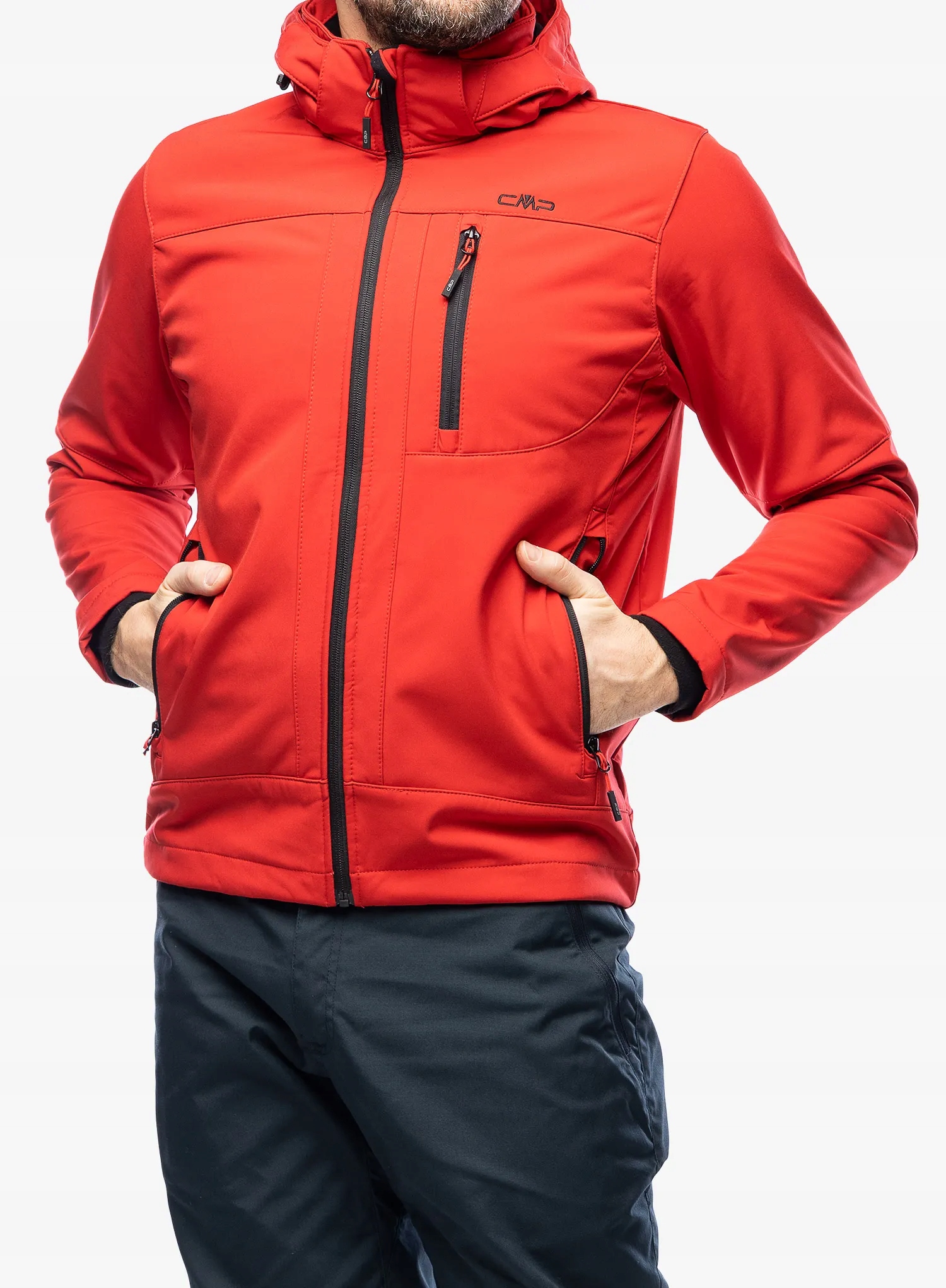 Softshellová bunda Cmp Vivo Jacket Zip Hood ferrari/nero 48 (M)