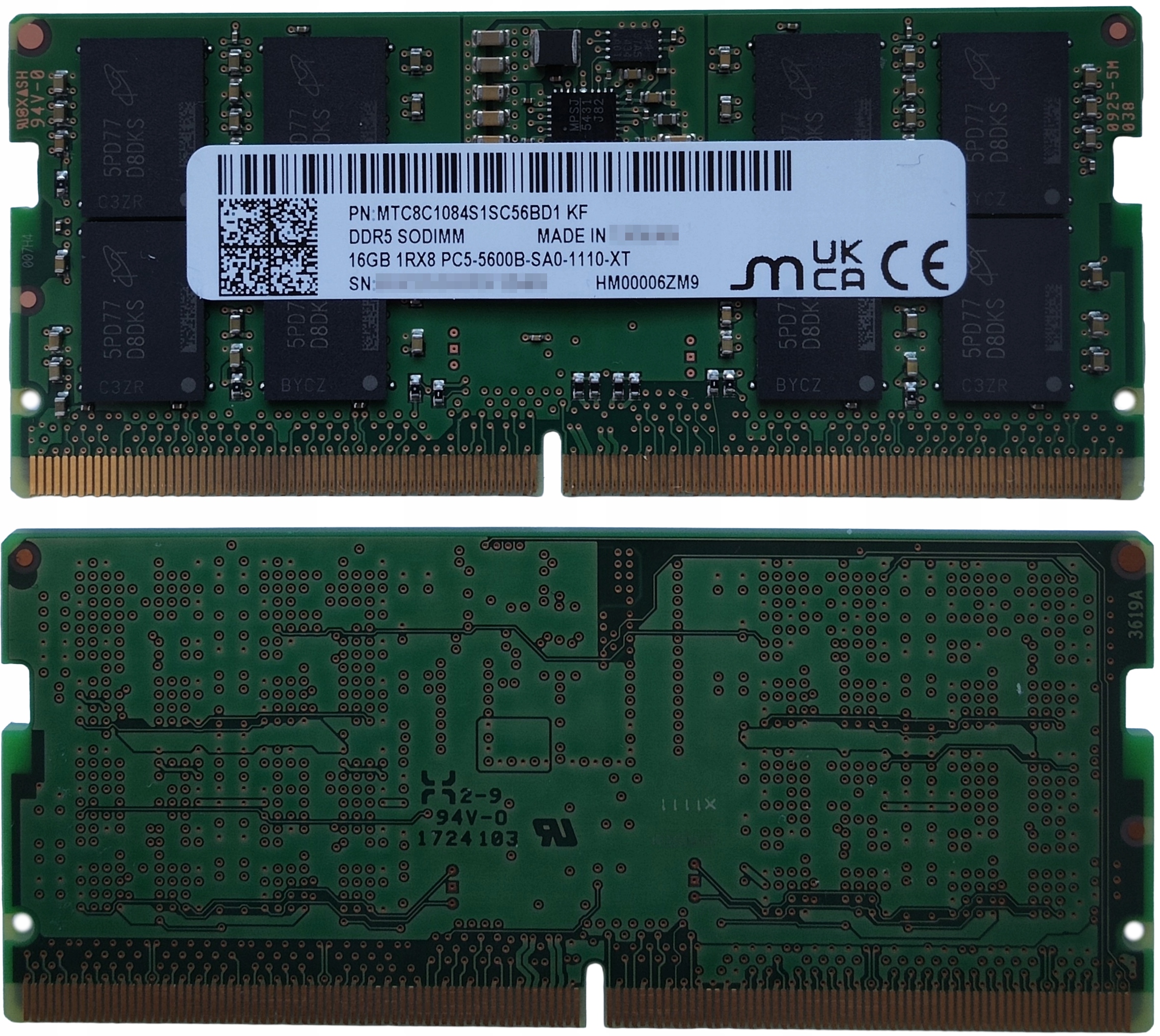 (n) 16GB 1*16GB Micron DDR5 5600MHz 1,1V MTC8C1084S1SC56BD1