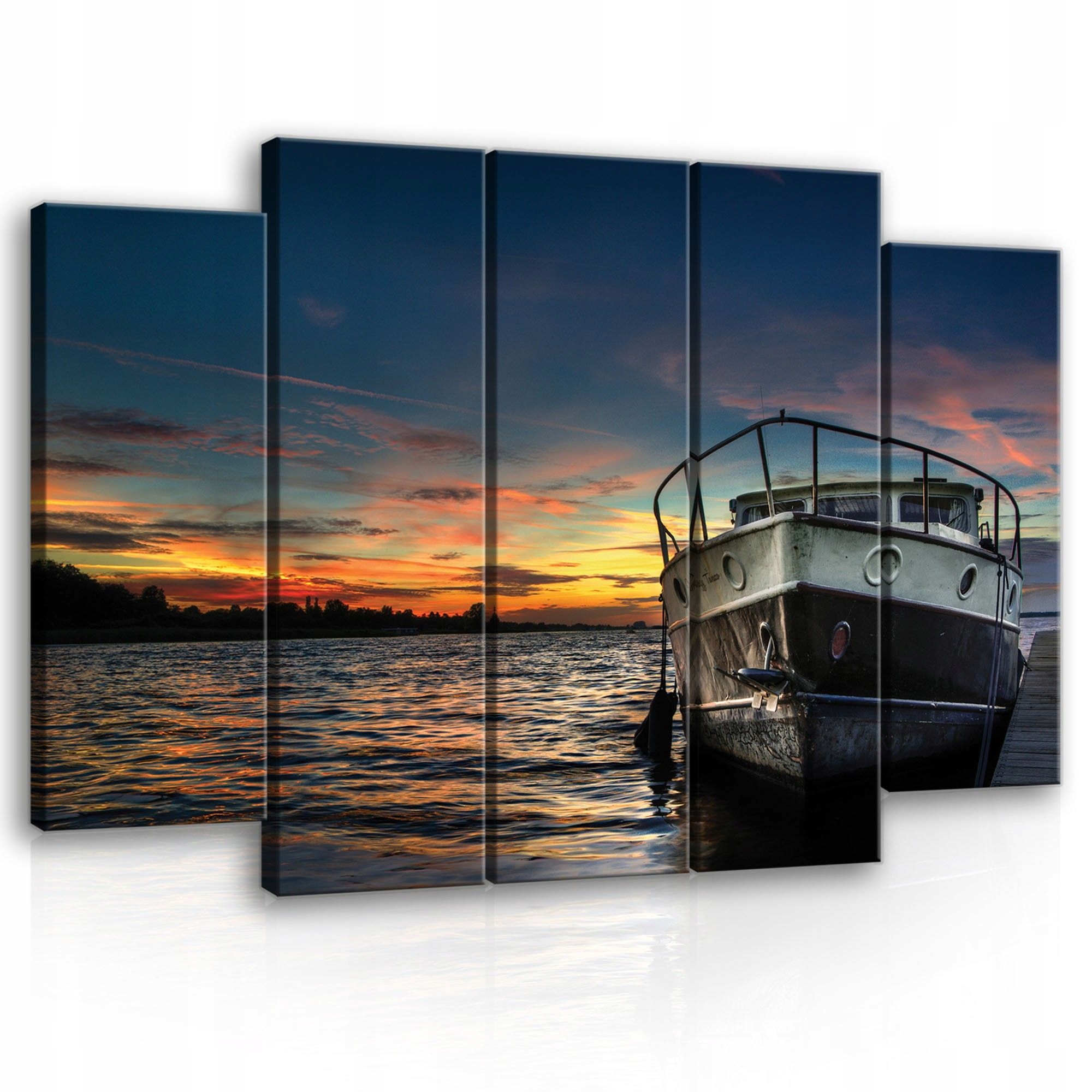 Obraz 150x100 Západ slunce loď voda řeka moře nebe mraky klid