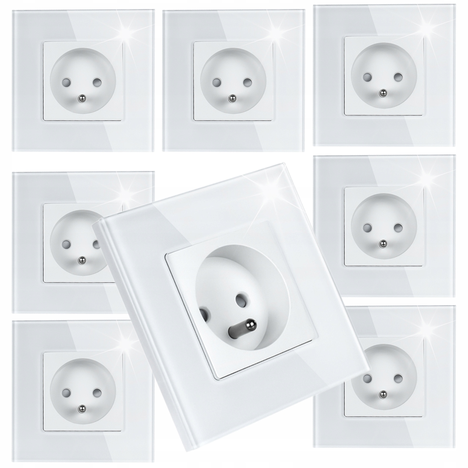 8 x Skleněná Jednotlivá Elektrická Zásuvka Kontakt S Uzemněním Bílá