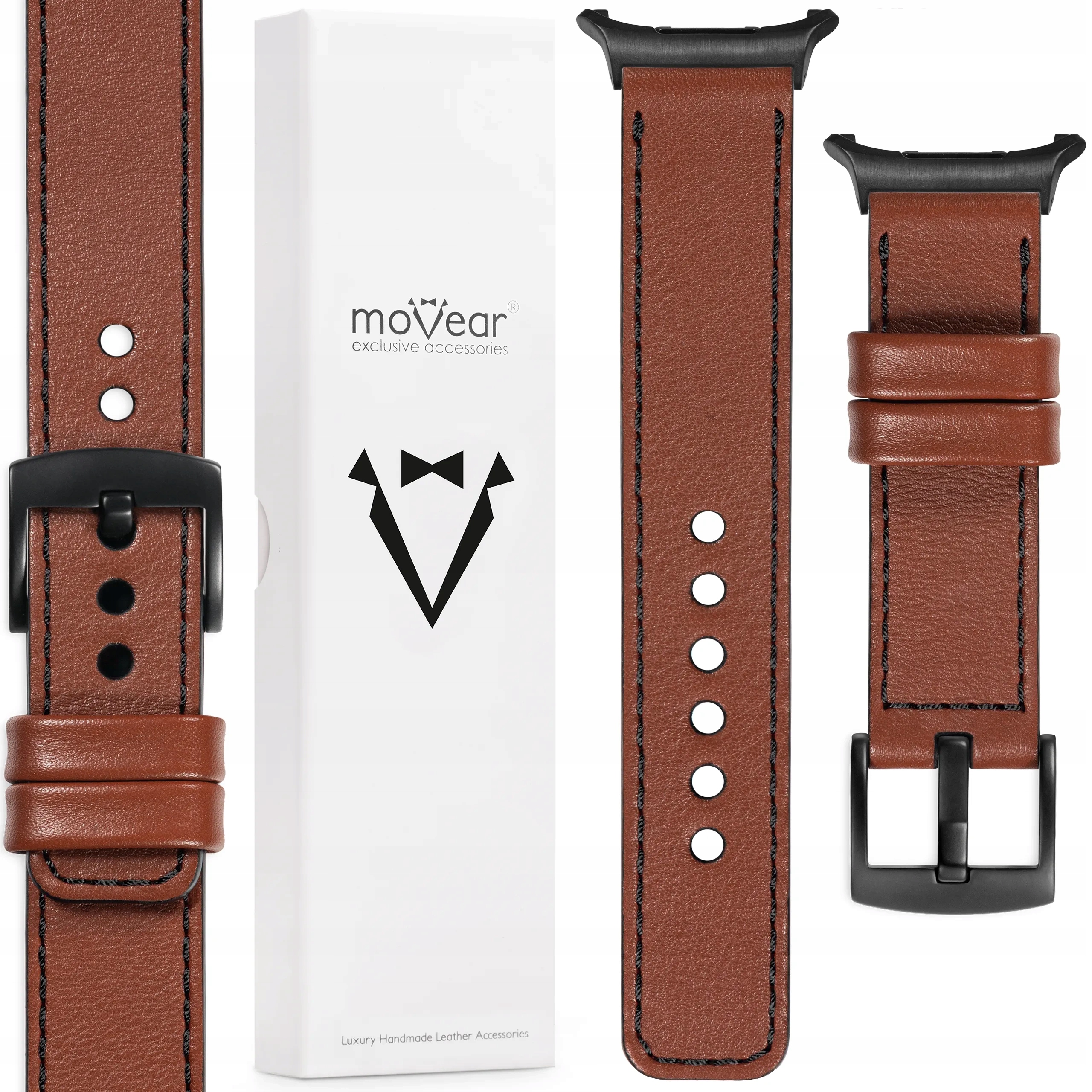 Pásek pro Samsung Galaxy Watch Ultra 24 mm kůže Hnědý elegantní Movear