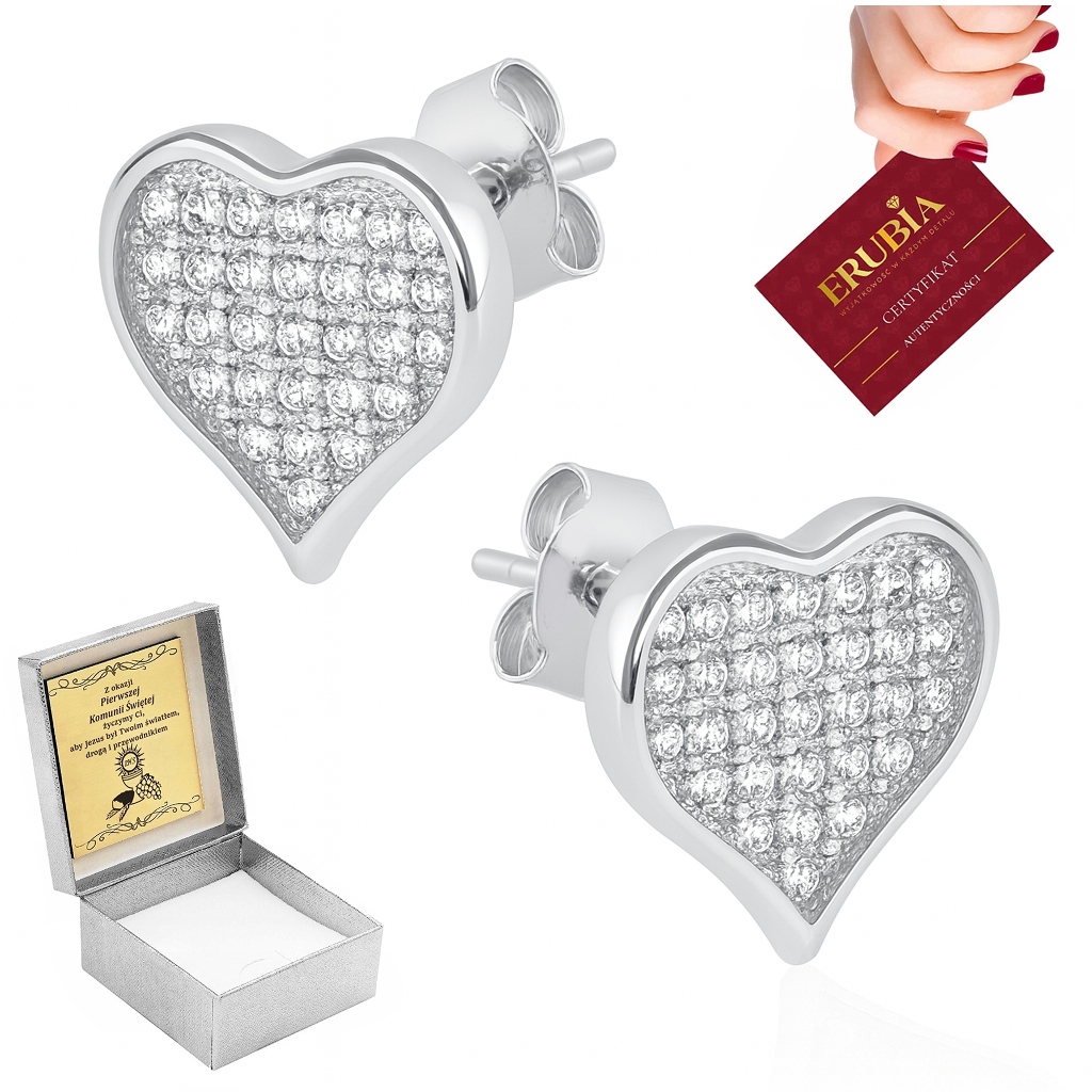 Stříbrné Náušnice Srdíčka Se Zirkony Pro Dívku, Rhodiované, Stříbro 925, Gravírování