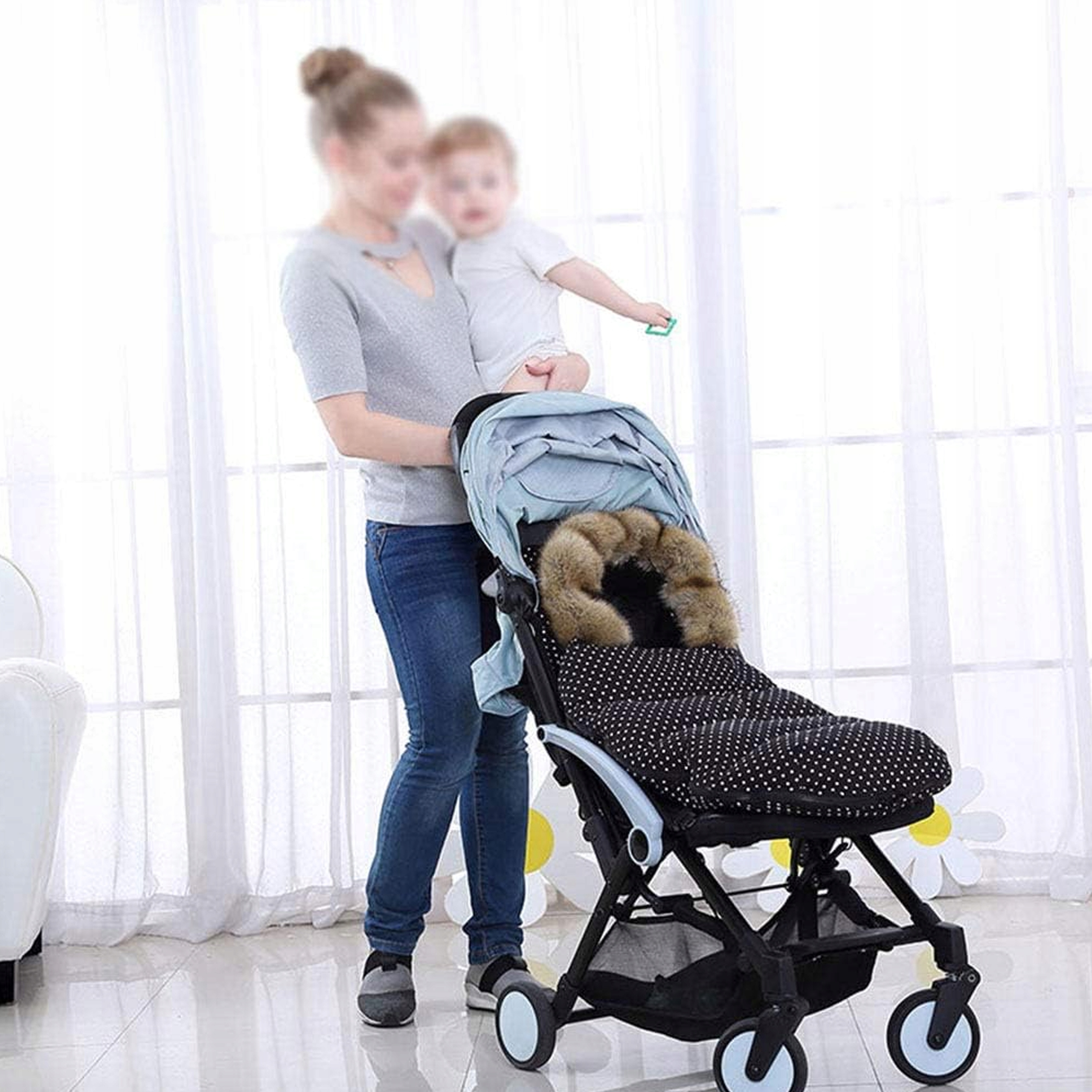 ŚPIWOREK PREMIUM DO WÓZKA GONDOLI SANEK CIEPŁY Z FUTERKIEM ŚPIWÓR OCIEPLANY Długość 100 cm