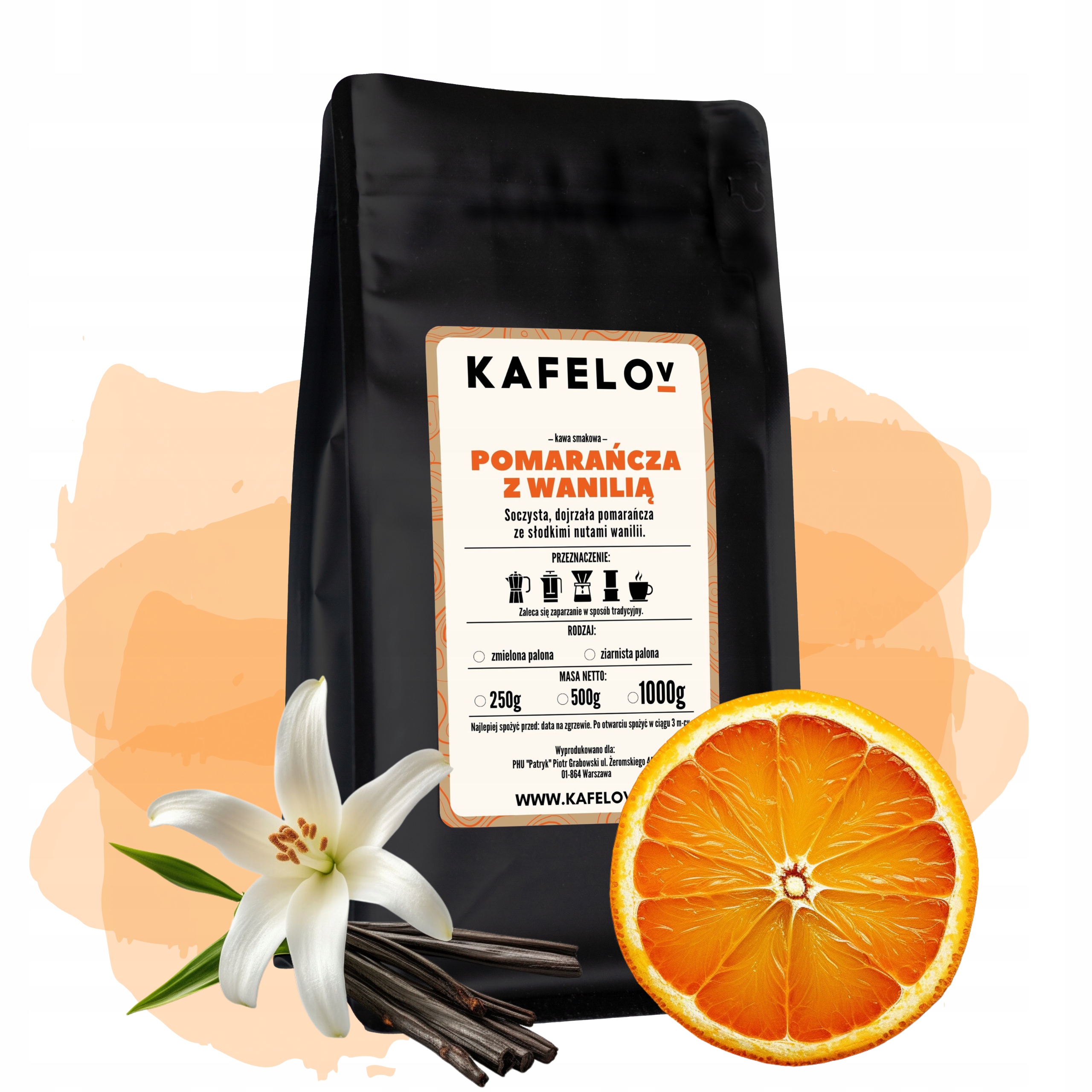 Levně Káva Kafelov Pomeranč S Vanilkou 1000 g zrnková