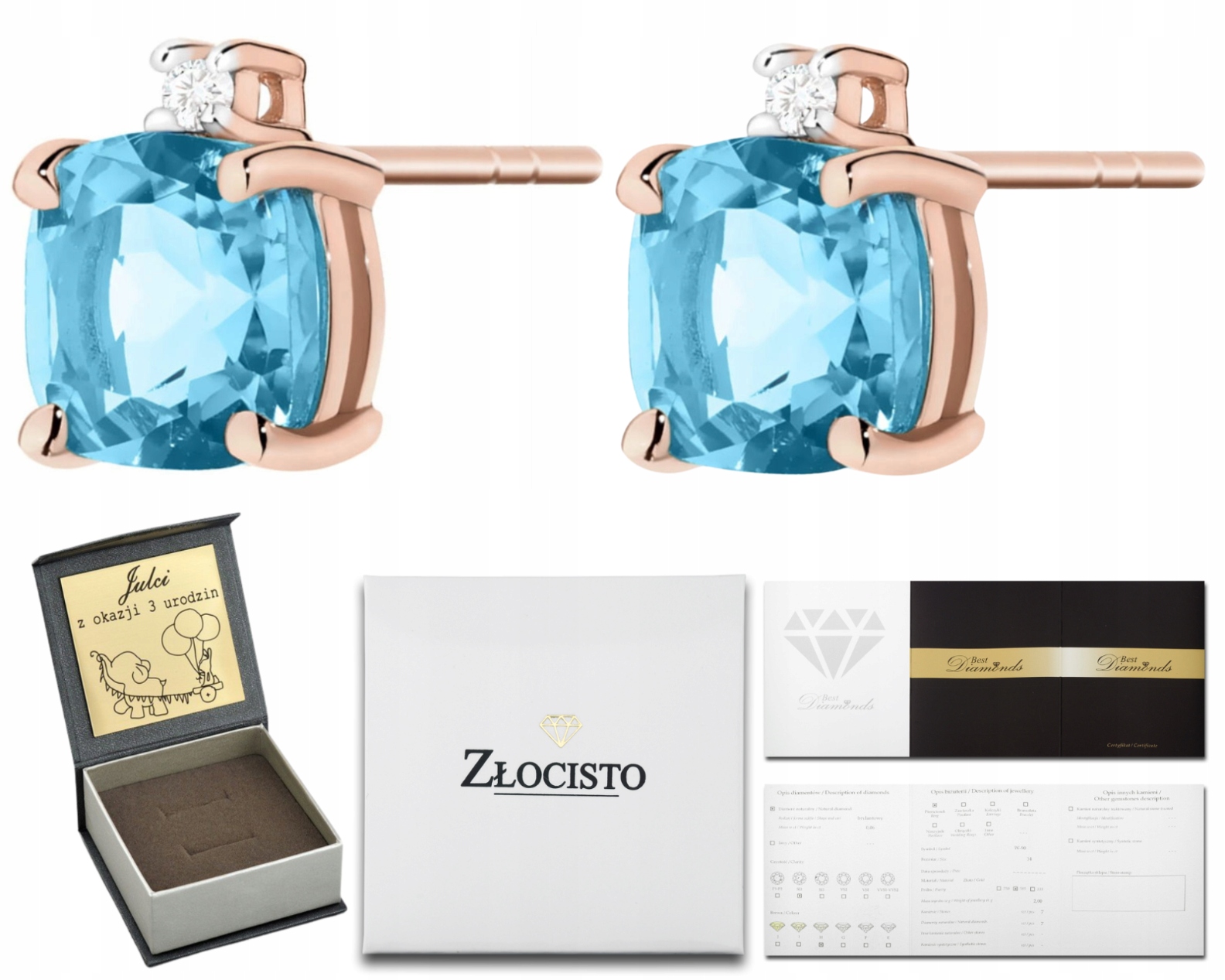 Růžové Zlato Náušnice Přírodní Kámen Topaz Tyčinky Zlato 585