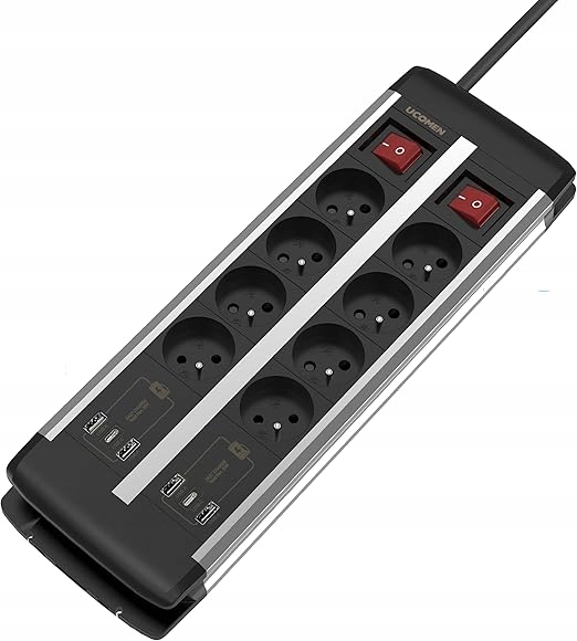 Ucomen Napájací Panel 8 Zásuviek 2 Usb-c 20W Ochrana Proti Prepätiu 2 M