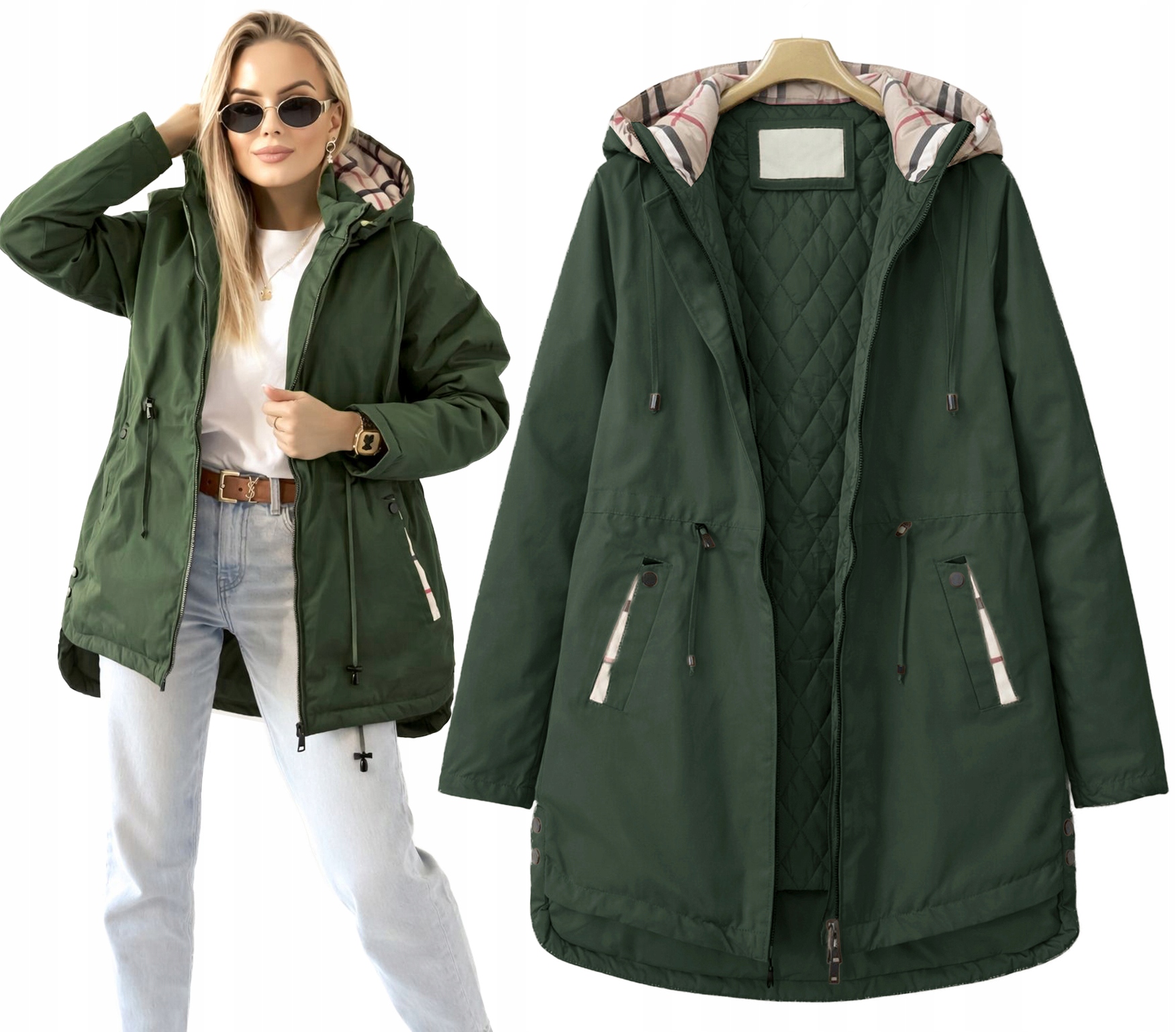 Beige Przejściowa Kurtka damska płaszczyk Parka ocieplana kaptur 46 Leya