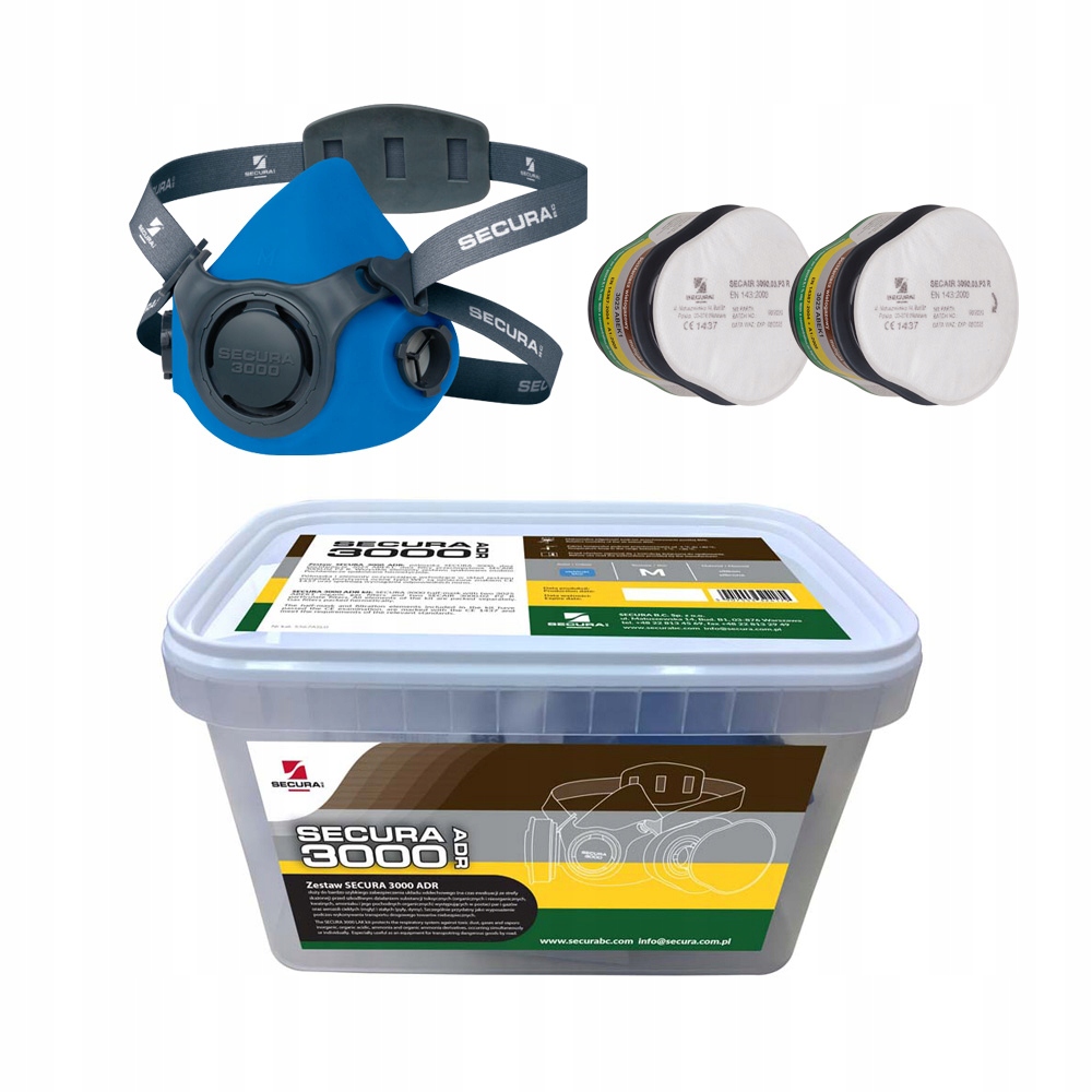 Maska Secura 3000 Adr ABEK1 P2 R Zestaw półmaska filtry (rozmiar M)