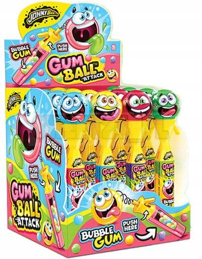 Levně JohnyBee Žvýkačka s příchutí tutti Frutti Střílející míč 10 g 16 ks