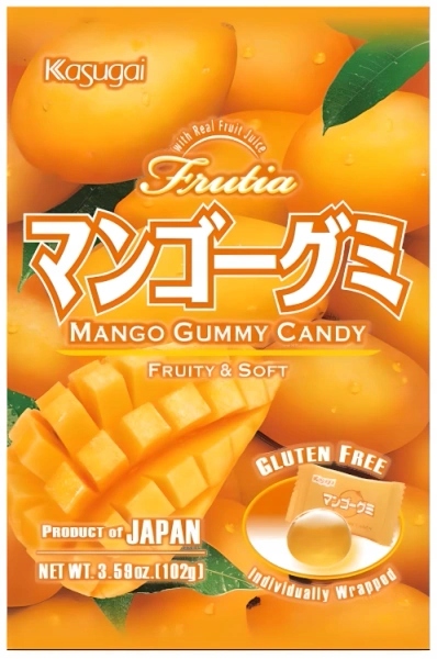 Levně 3x Frutia Mango Gummy, želé bonbony s příchutí manga 102 g Kasugai