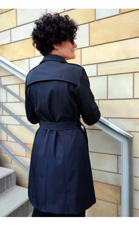 PRZEJŚCIOWY PŁASZCZ PROCHOWIEC TRENCZ CZARNY 38 Rękaw długi rękaw