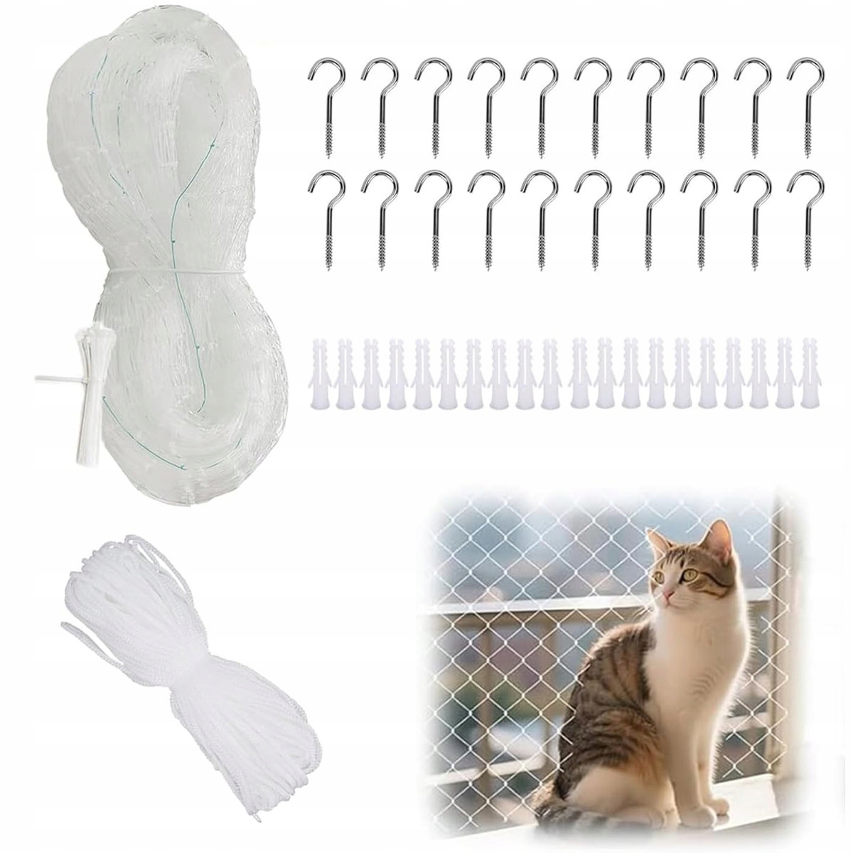 Set Síťka Na Balkon Pro Kočky Holubi Ptáci 8x3M, Oko 25mm Bez Vrtání