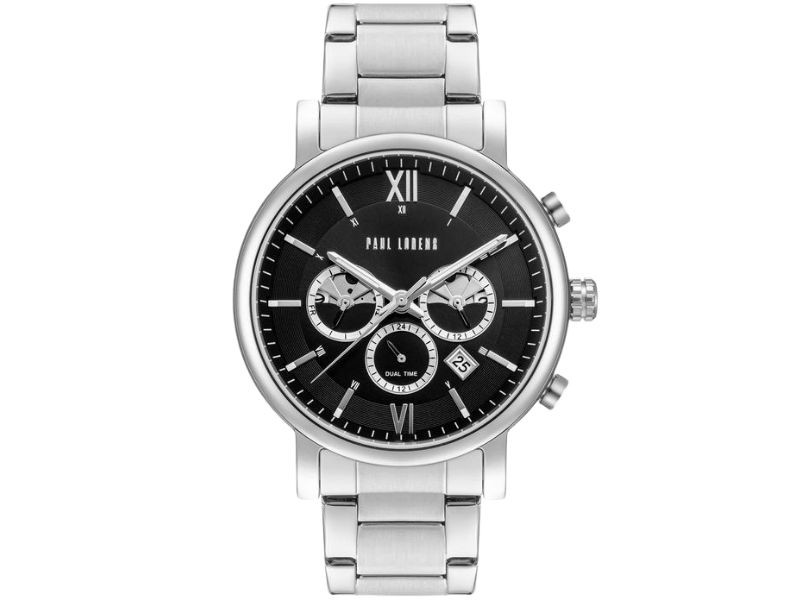 Ocelové pánské hodinky na náramku Multidata s klasickým vzorem, černý ciferník