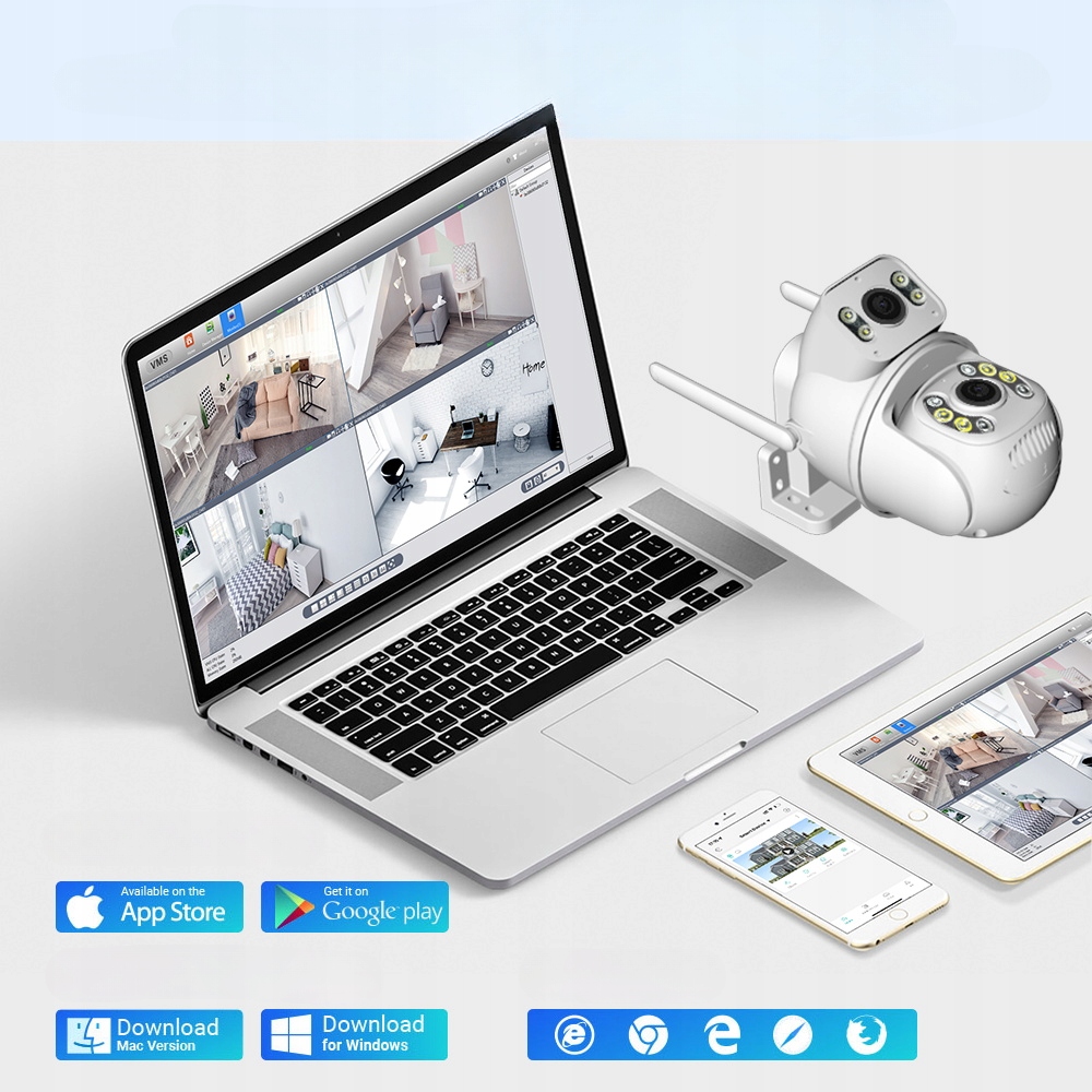 KAMERA OBROTOWA PODWÓJNA WIFI ZEWNĘTRZNA ULTRA HD Zoom 2 Obiektywy ICSEE Model APLIKACJA ICSEE DUO KAMERA IP MONITORINGU ZEW