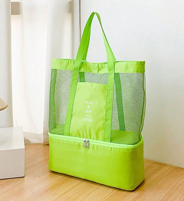 Torba Plażowa z Izolacją z Siatki Termiczna Komora na Wakacje Piknikowa Kolor zielony