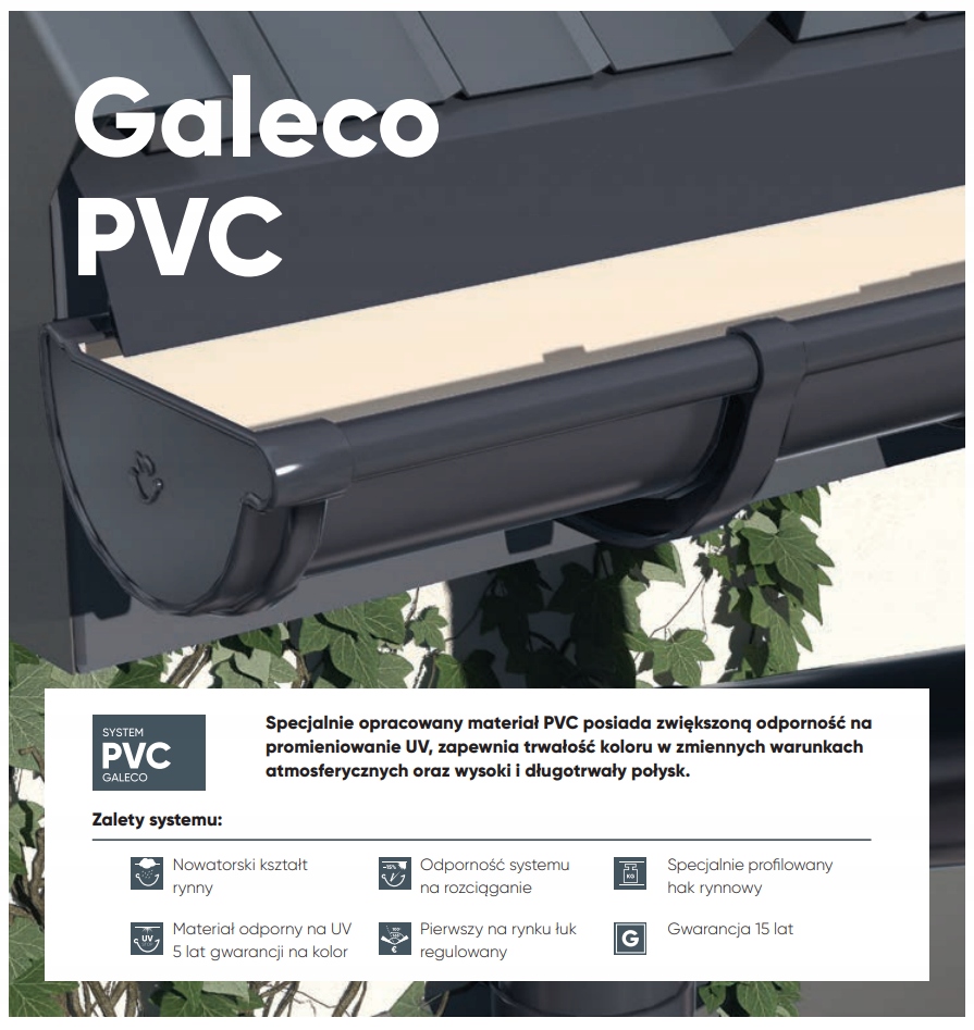 Galeco PVC Rynna 110 pozioma 1mb cięta Brąz ciemny RAL8019 Rodzaj Rynna