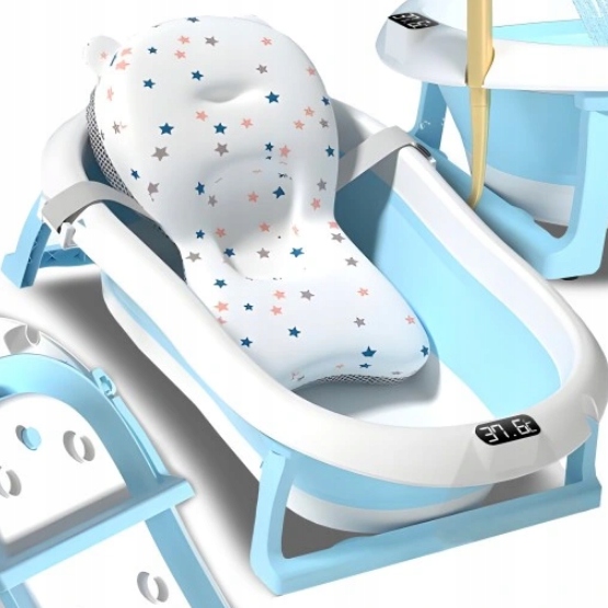 WANIENKA SKŁADANA SILIKONOWA Z TERMOMETREM LCD + PODUSZKA ZAGŁÓWEK WANNA Wysokość produktu 75.5 cm