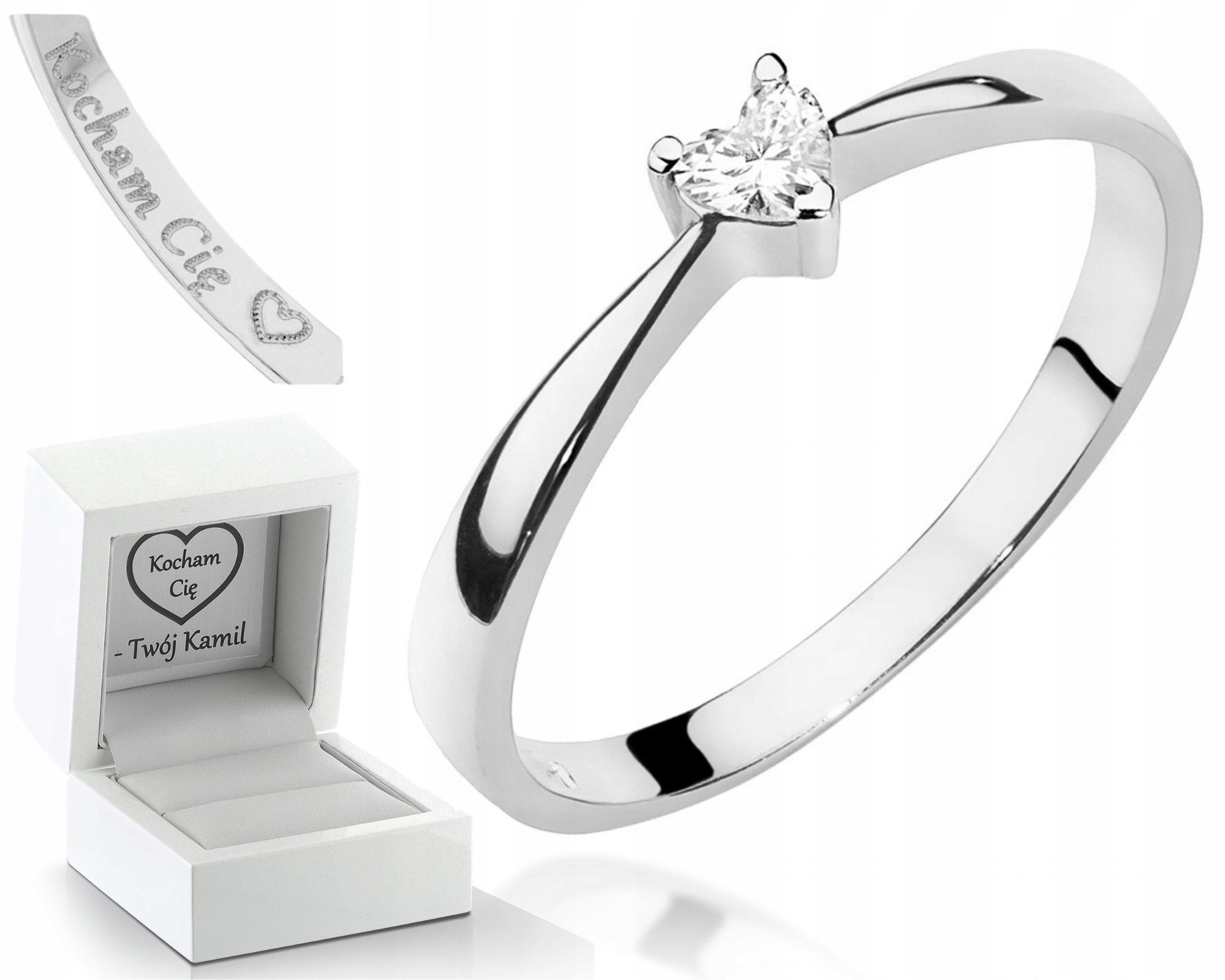 Bílé Zlato Prstýnek S Briliantem Srdce Gravírování