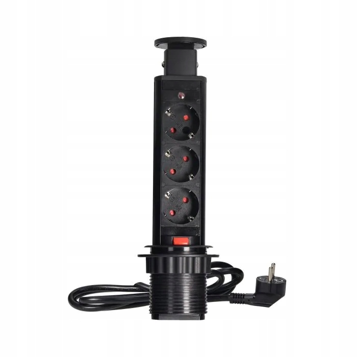 Nábytková zásuvka výsuvná z trojité desky černá do kuchyně Schuko Orno