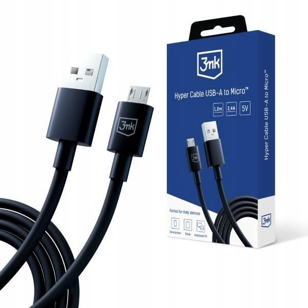 3MK Hyper Cable Usb-a Micro USB1.2m 5V 2,4A Czarny/Black Kabel