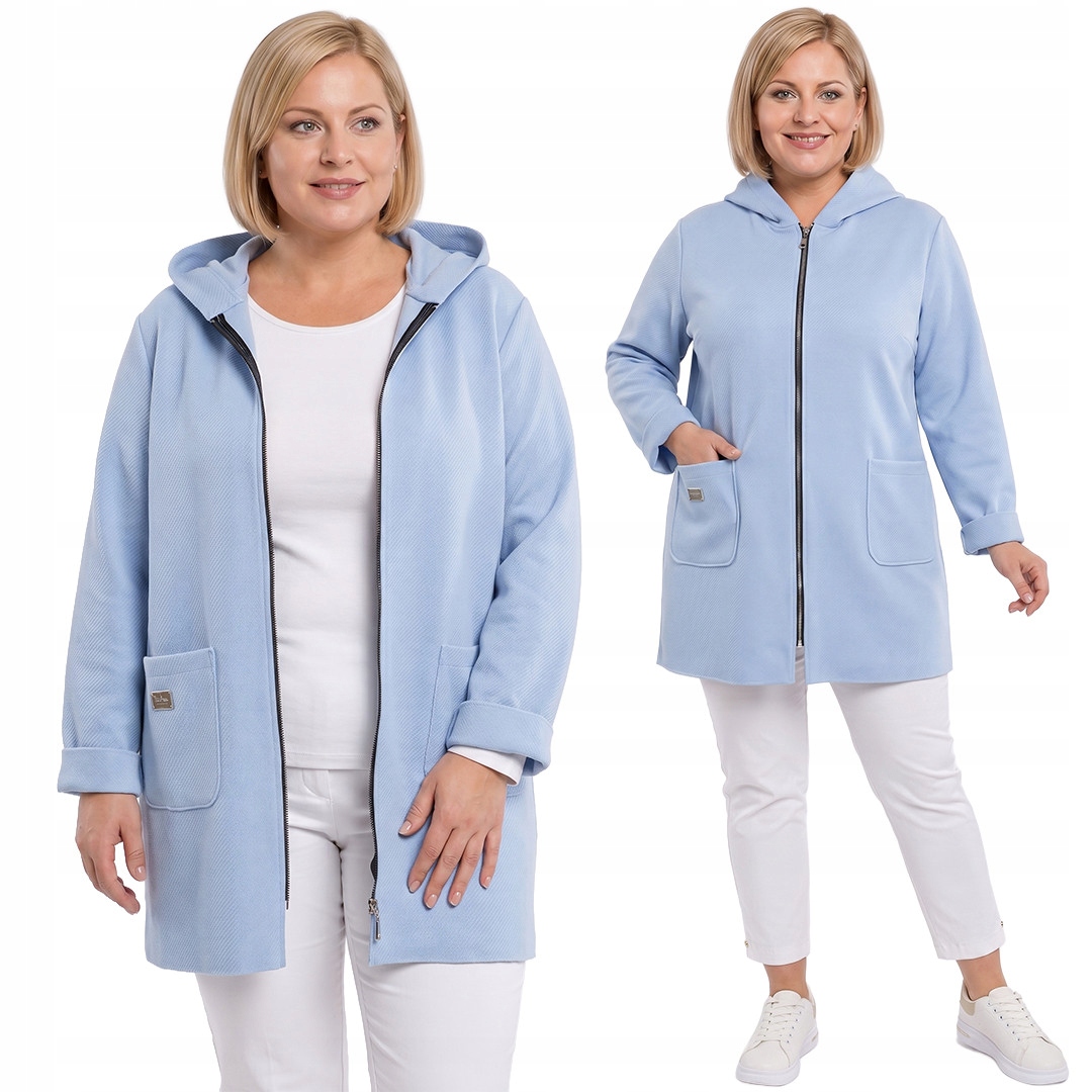 Modrá bunda s kapsami a kapucí plus size velikost 56