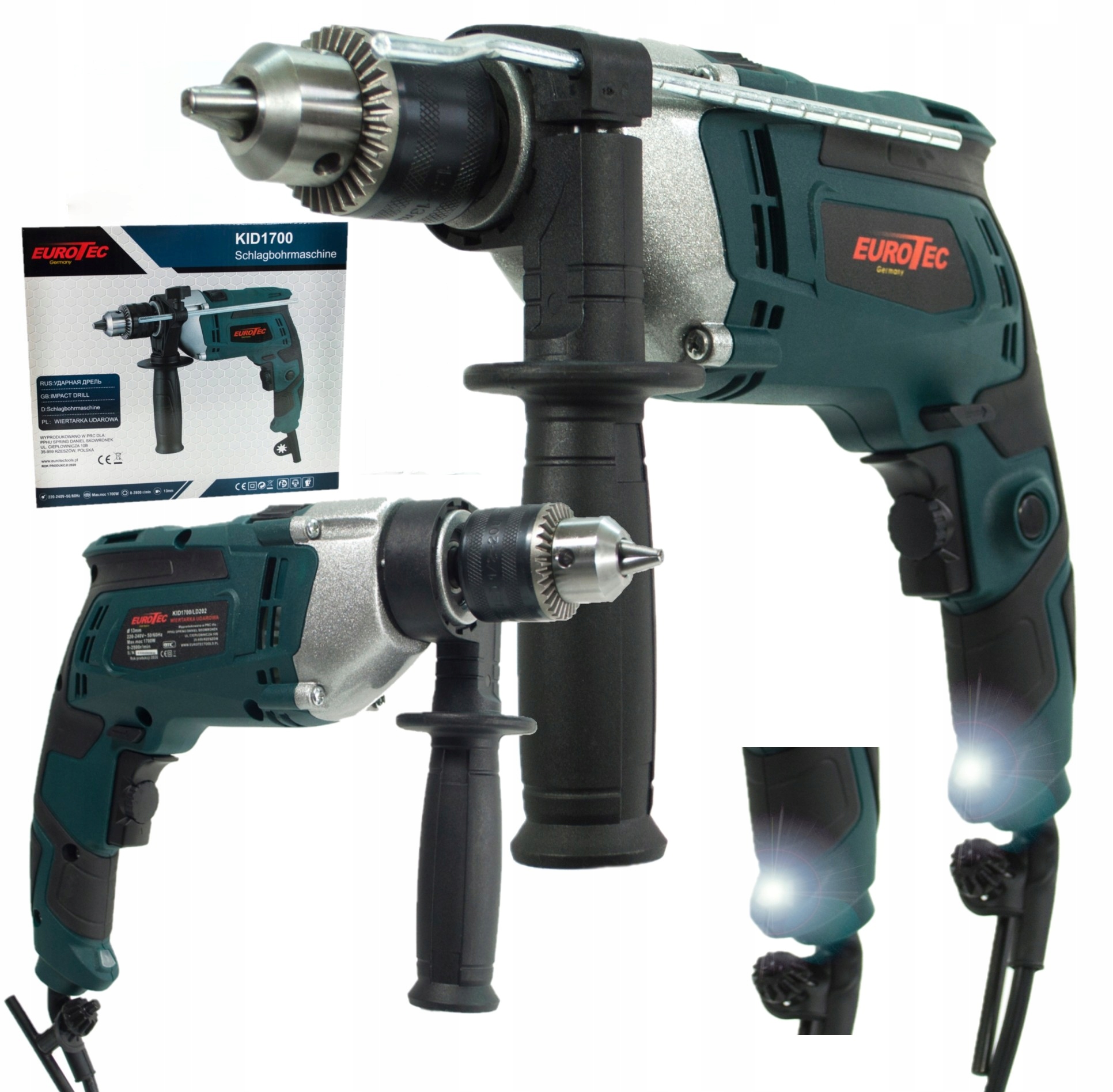 Příklepová Vrtačka S Příklepem 230 V 1700 W Regulace Otáček Rukojeť 13 mm Led