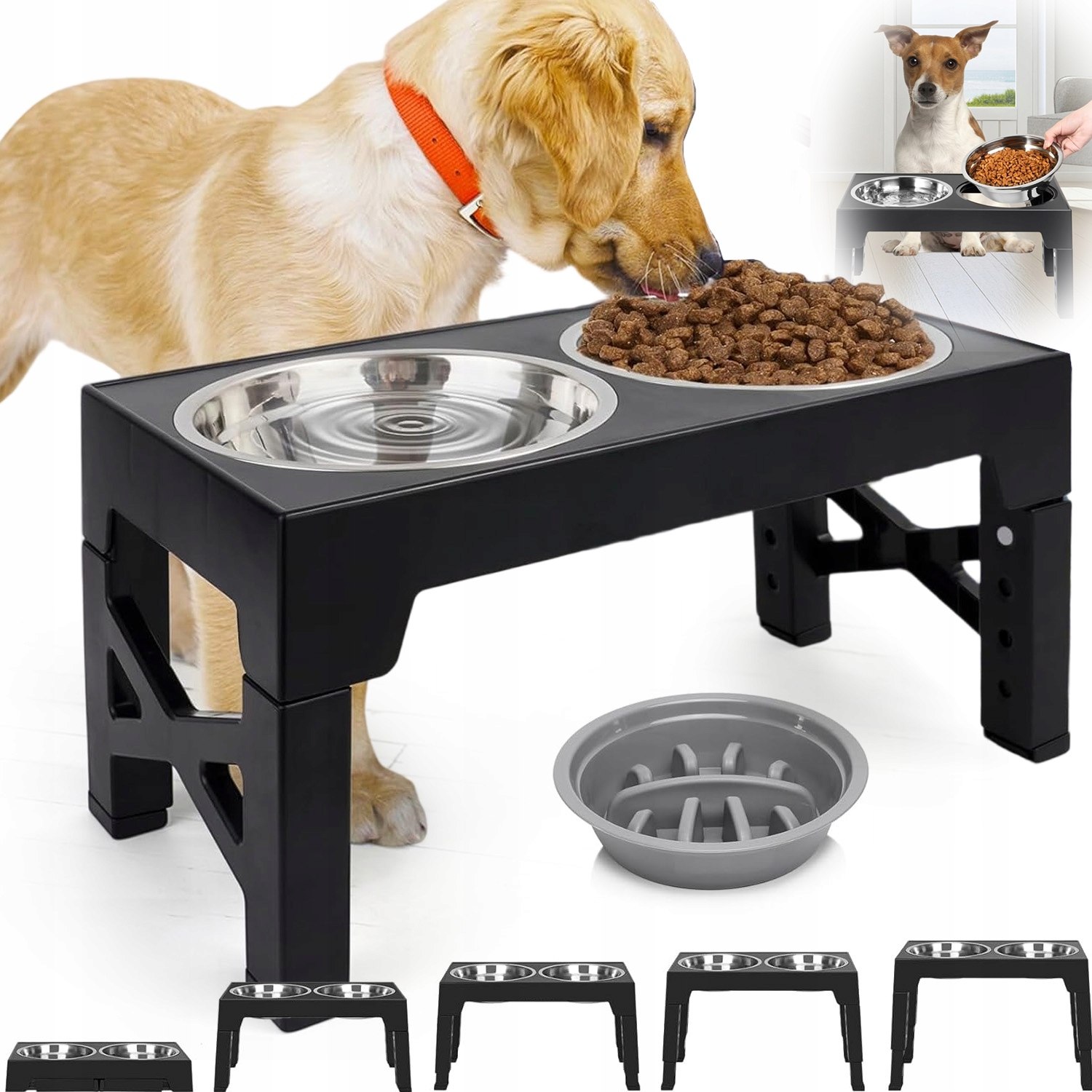 Levně Dvojitá Miska Pro Psy Na Stojanku 2 Z Nerezové Oceli Misky Oceli Zpomalujte