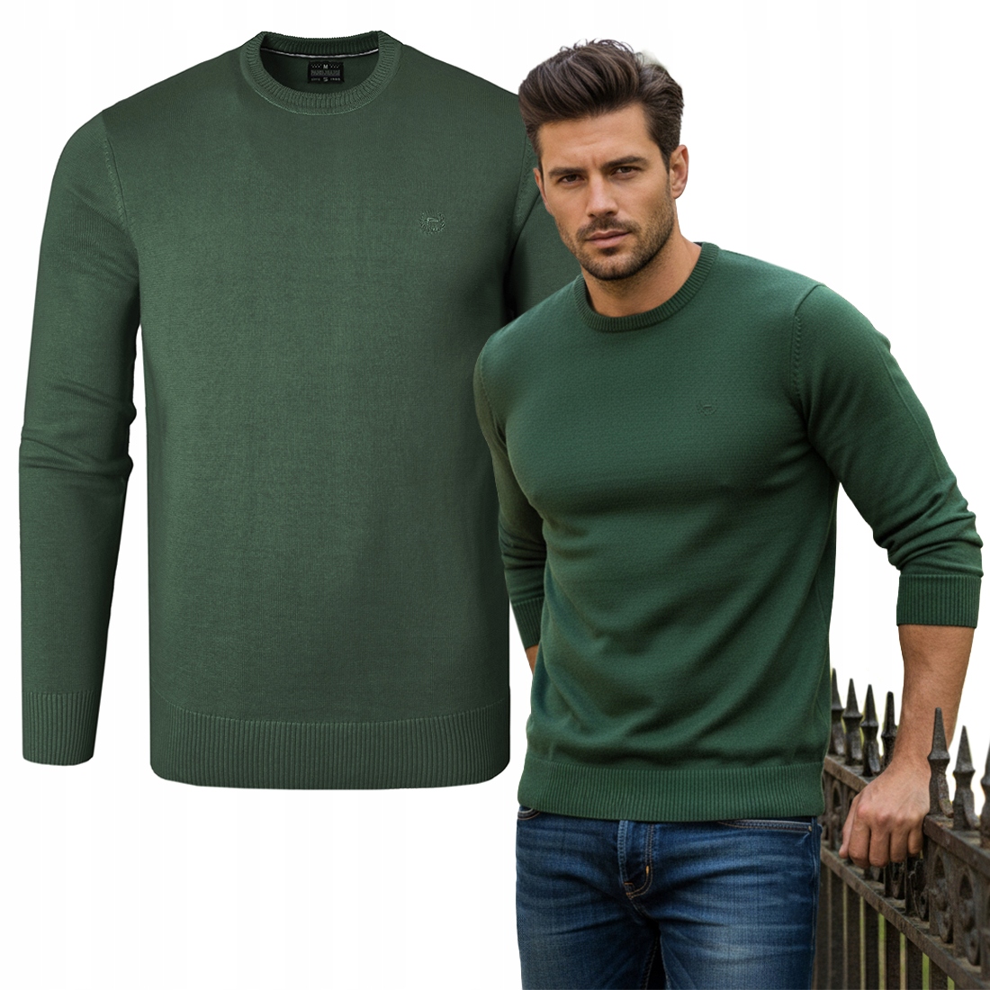 Svetr Pánský Klasický Jednobarevný Hladký Basic Zelený XL Pako Jeans