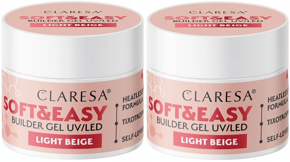 2 kusy Stavební Gel Soft&Easy Builder Light Beige 45G Claresa Světle béžový