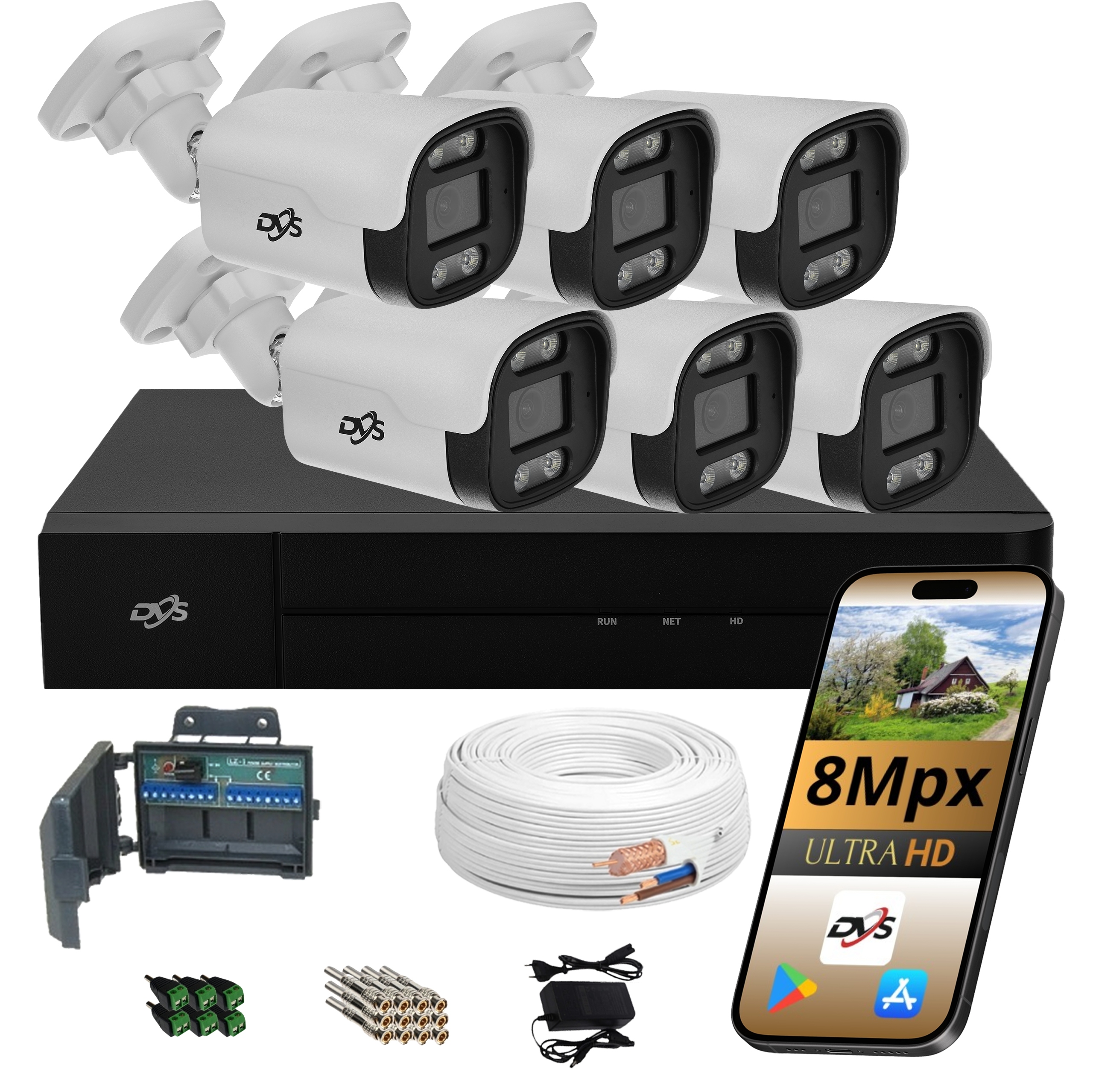 Set Na Monitorovanie Domu 6* Analógová Kamera 8Mpx Dvs Led Ir Ahd/tvi