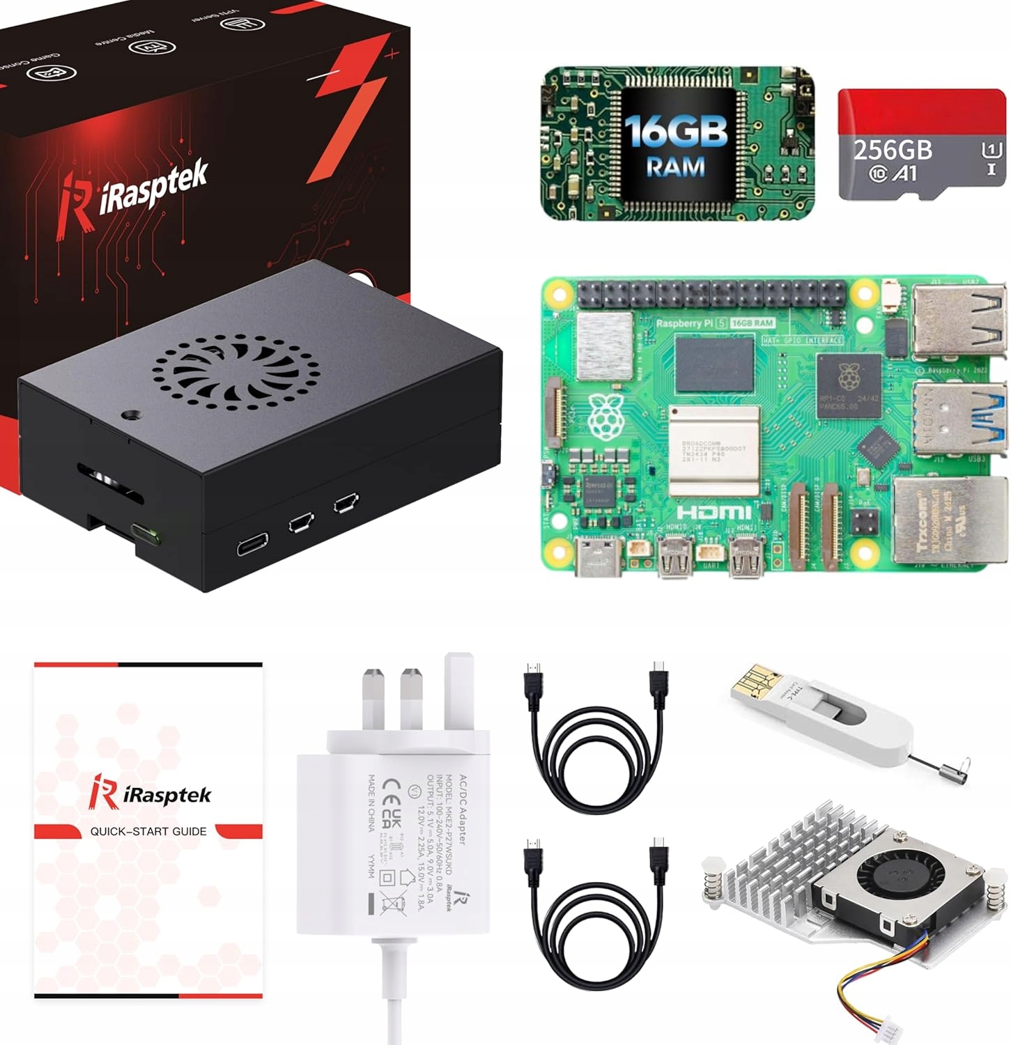 Zestaw startowy iRasptek Raspberry Pi 5 Mikrokomputer 256GB OS-Bookworm