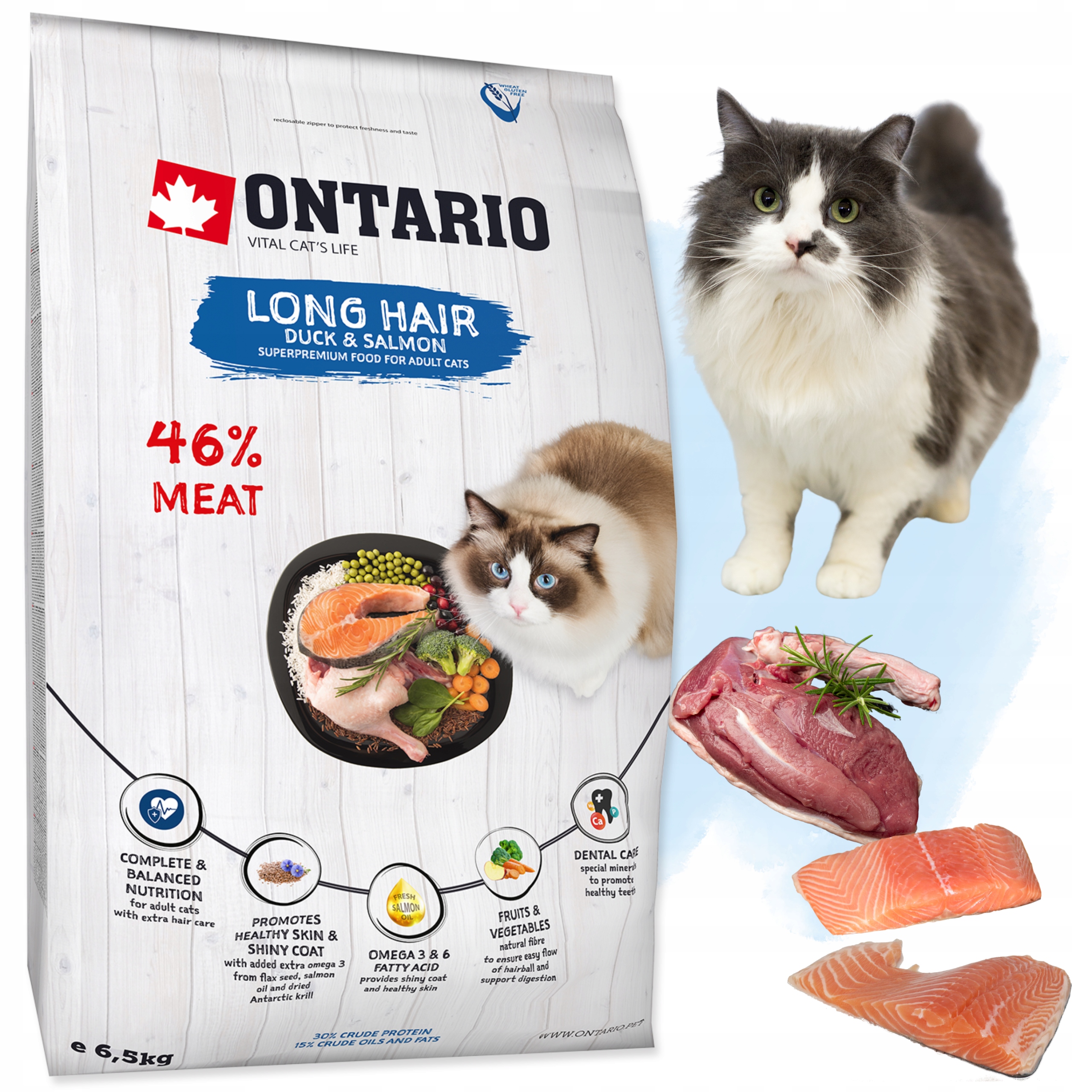 Ontario Cat Long Hair 6,5KG Sucha Karma Dla Kotów