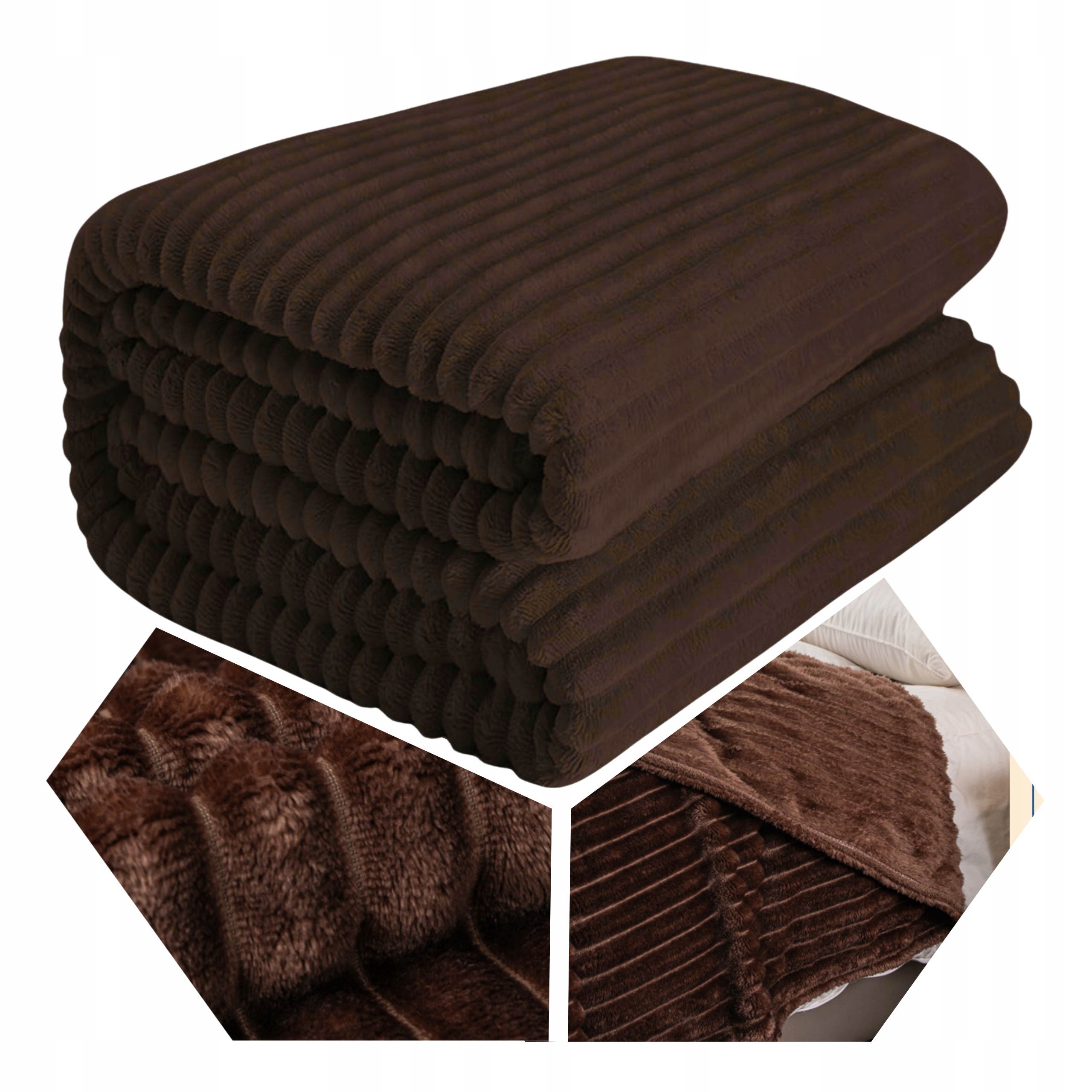 Pěkná Deka Na Lůžko 200x220 Silná Lisovaná z Mikrovlákna Hnědá