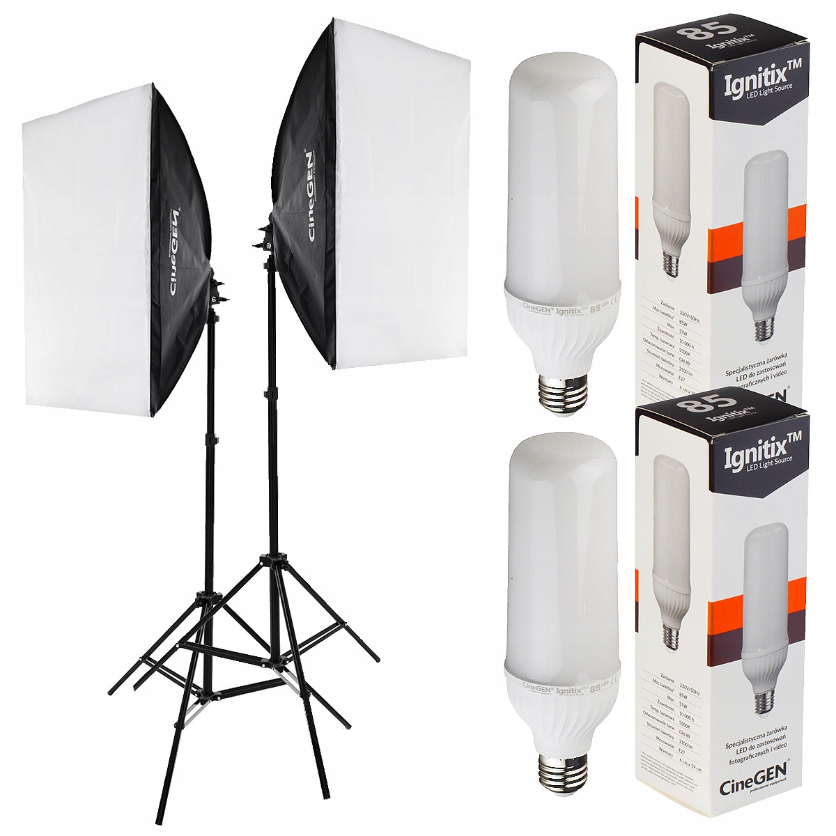 2 Fotografické Lampy Softbox 40X60cm 85W Led Stativy