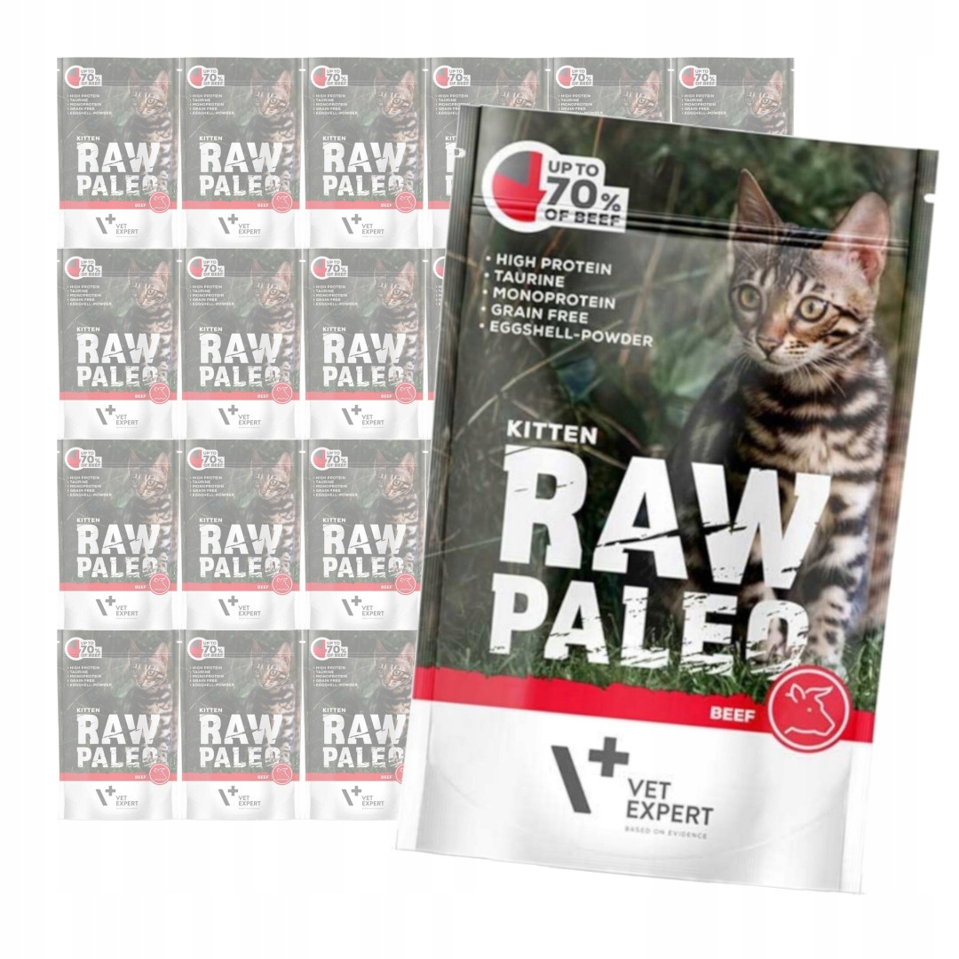 Levně Vet Expert Raw Paleo Kitten 24x100g Krmivo Vlhké s hovězím masem pro koťata