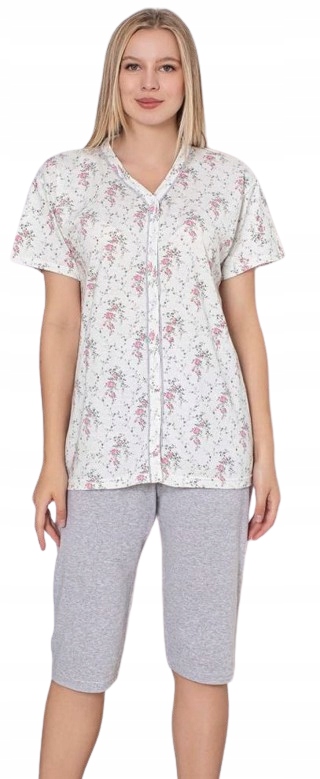 Elegantní Rozepínací Pyžamo Jemná Louka Tričko Na Knoflíky Rybářky 3XL