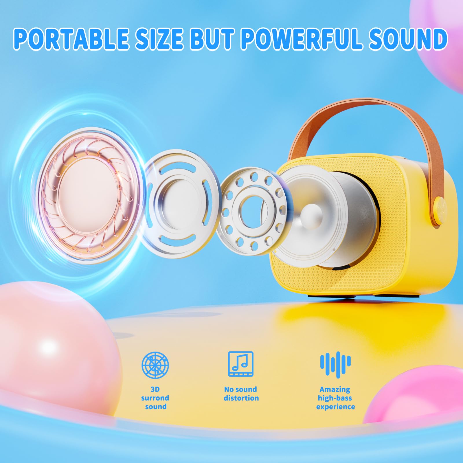 ANKUKA Karaoke Dla Dzieci i Dorosłych Zestaw z 2 Mikrofonami Żółty — miniatura 3